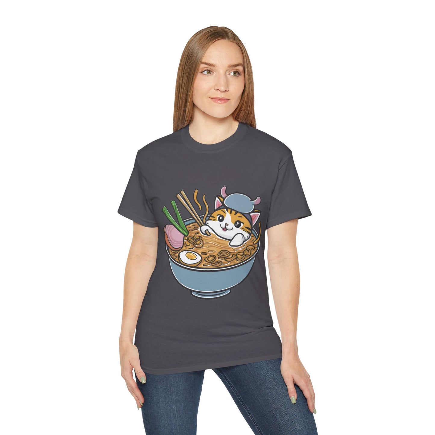 Cute Cartoon Cat Ramen Unisex Organic T-Shirt