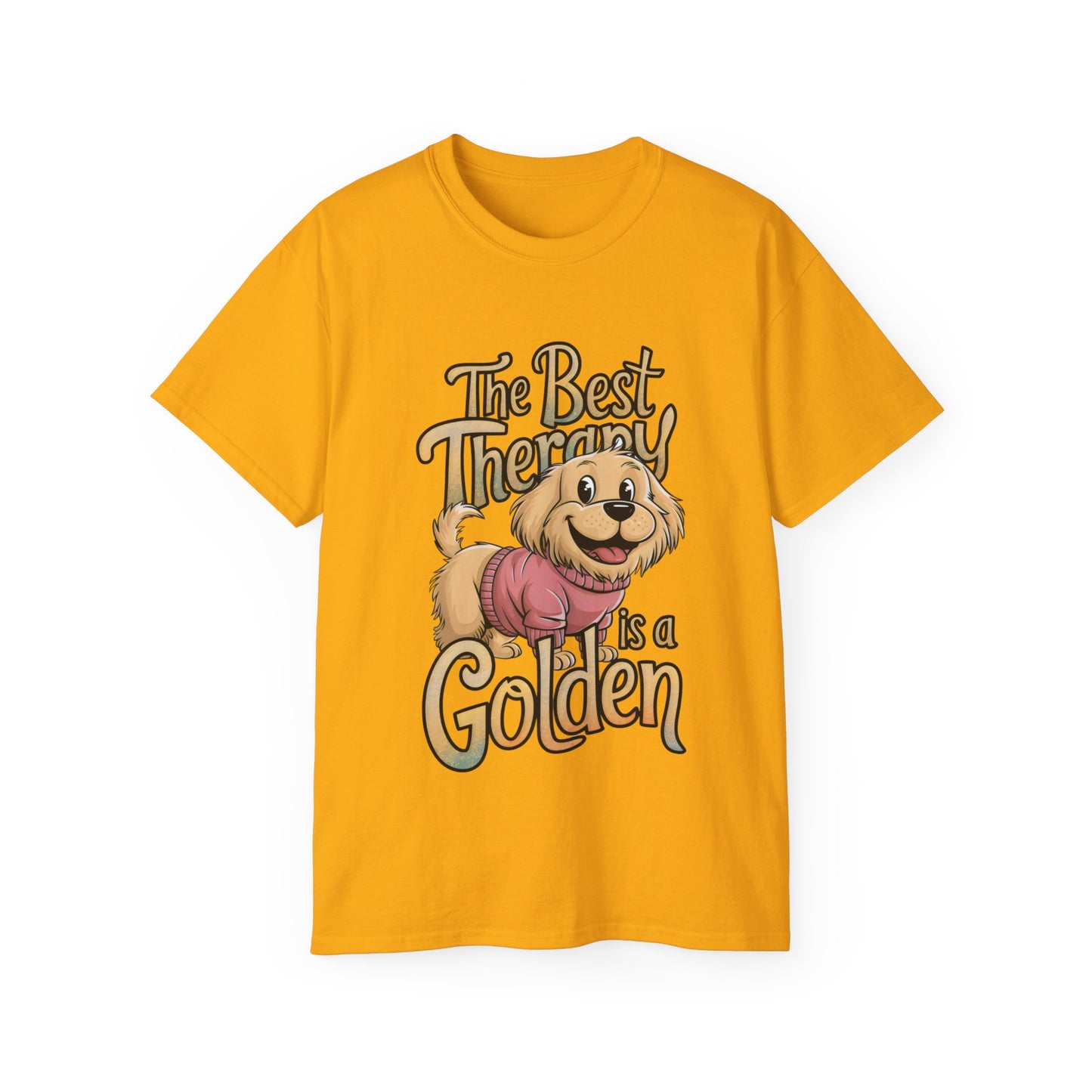 Cute Dog Cartoon The Best Therapy is a Golden Unisex Organic T-Shirt