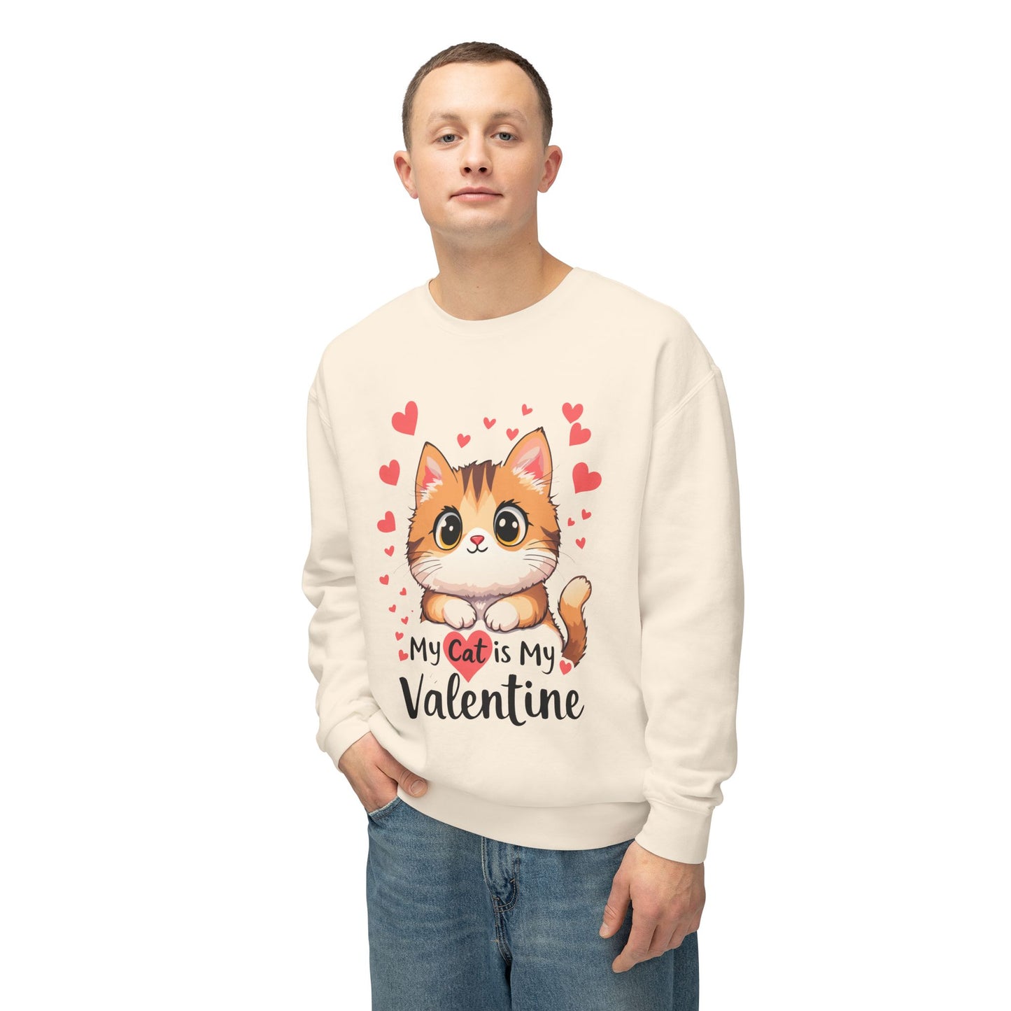 Cartoon Cat Valentine Crewneck Sweatshirt