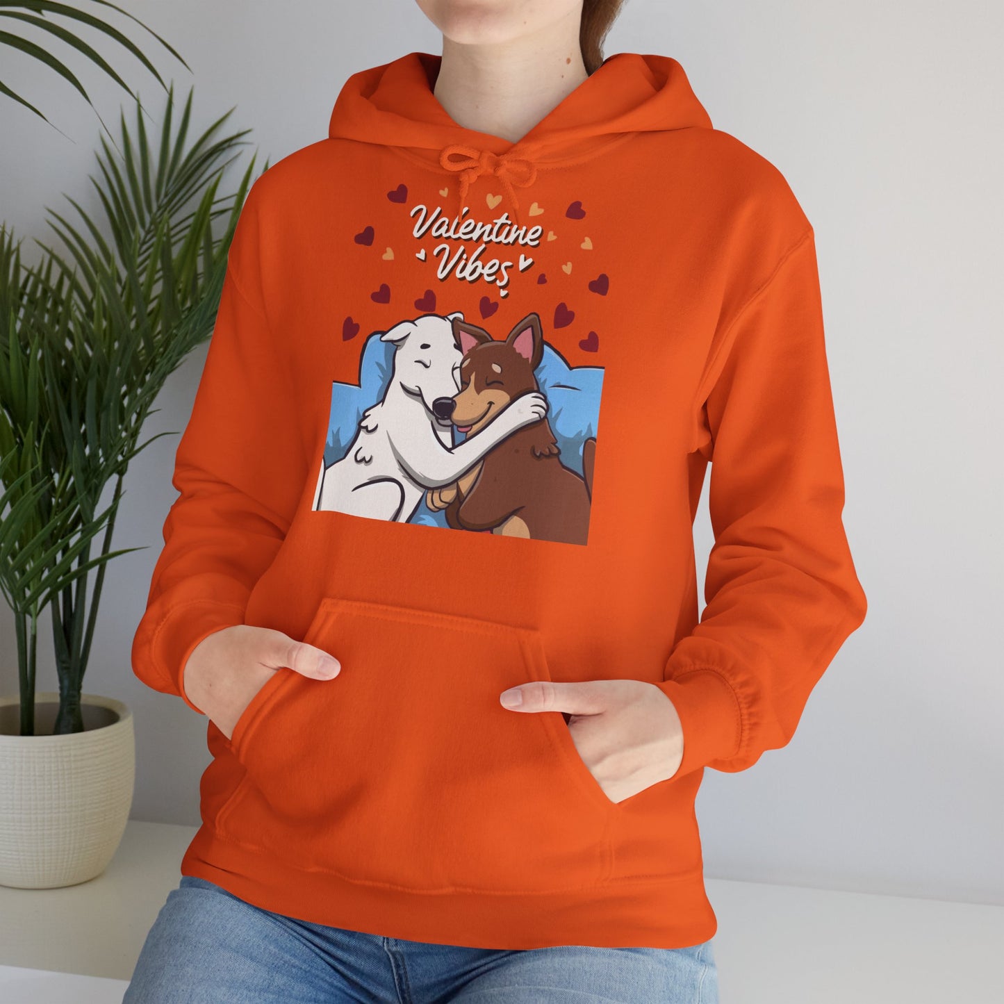 Cute Dog Cartoon Valentine Vibes Unisex Hooded Sweatshirt