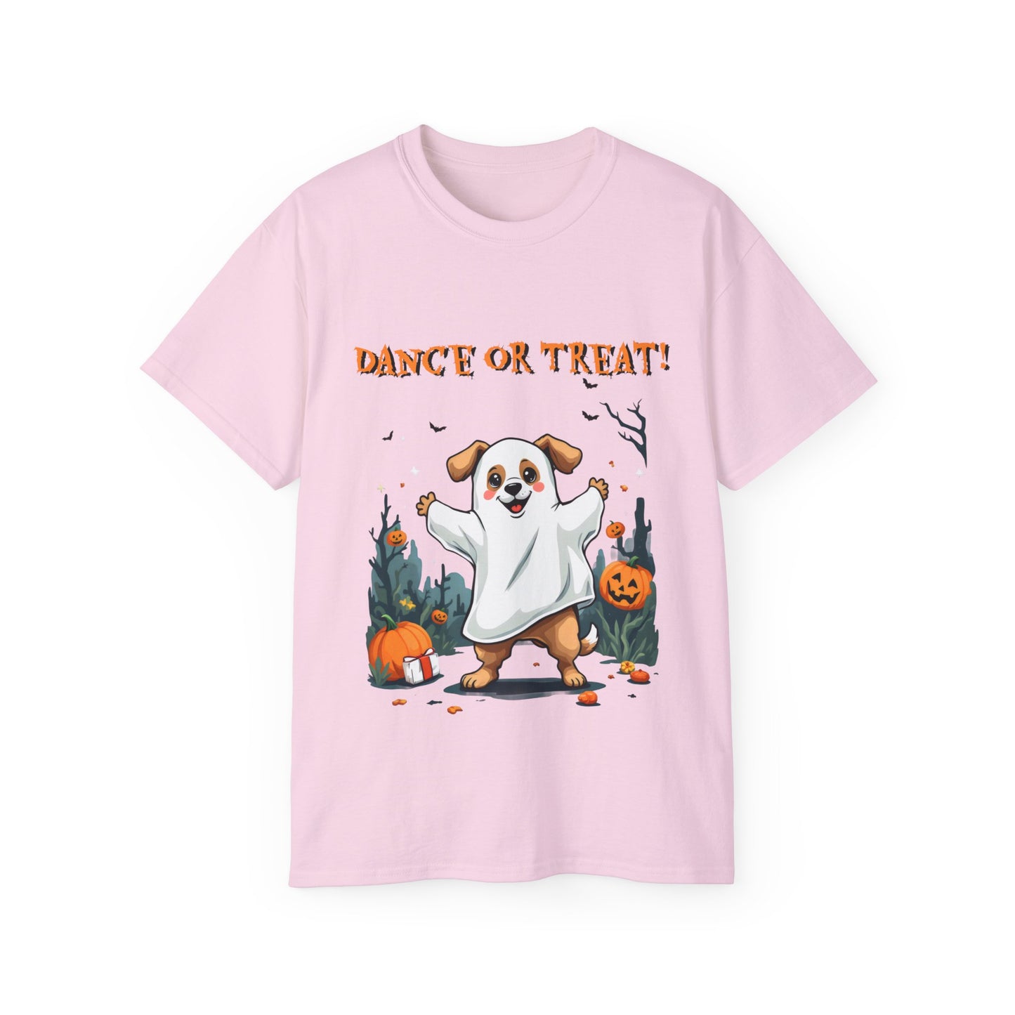 Cute Funny Dog Cartoon Dance or Treat Halloween Meme Organic T-Shirt