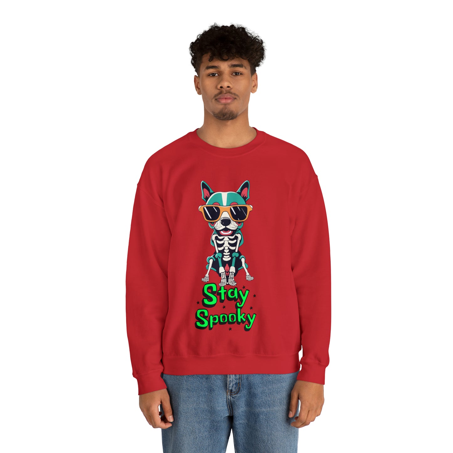 Cute Funny Stay Spooky Skeleton Dog Unisex Crewneck Sweatshirt