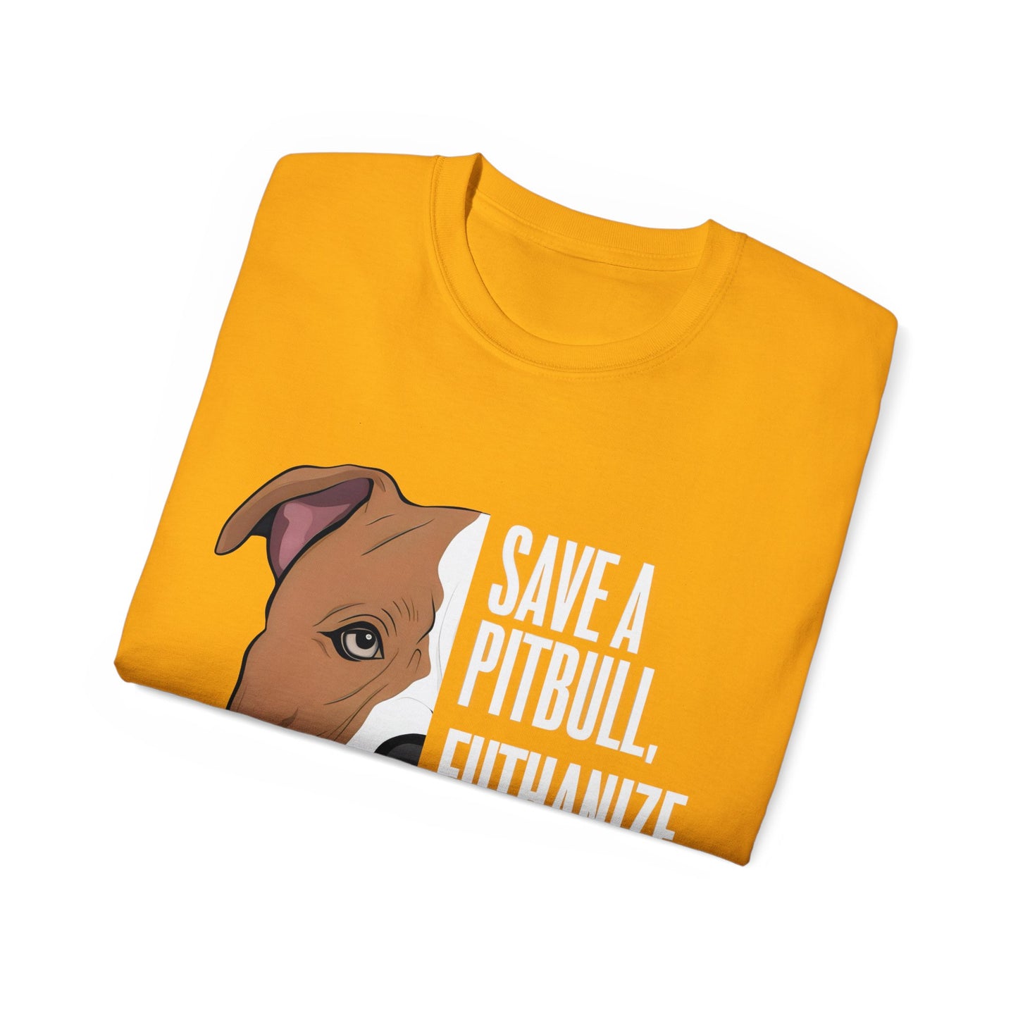 Cute Cartoon Save a Pitbull Euthanize a Dog Fighter Unisex Organic T-Shirt