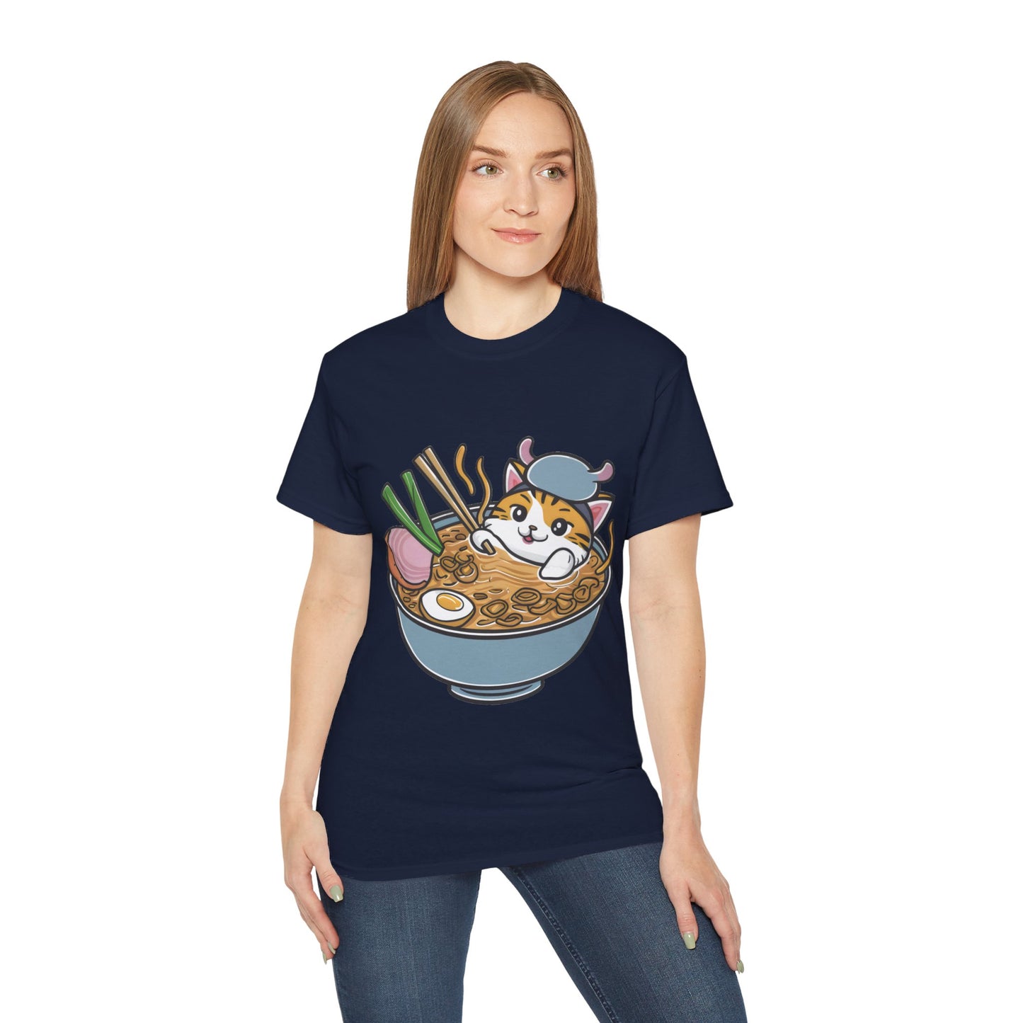 Cute Cartoon Cat Ramen Unisex Organic T-Shirt