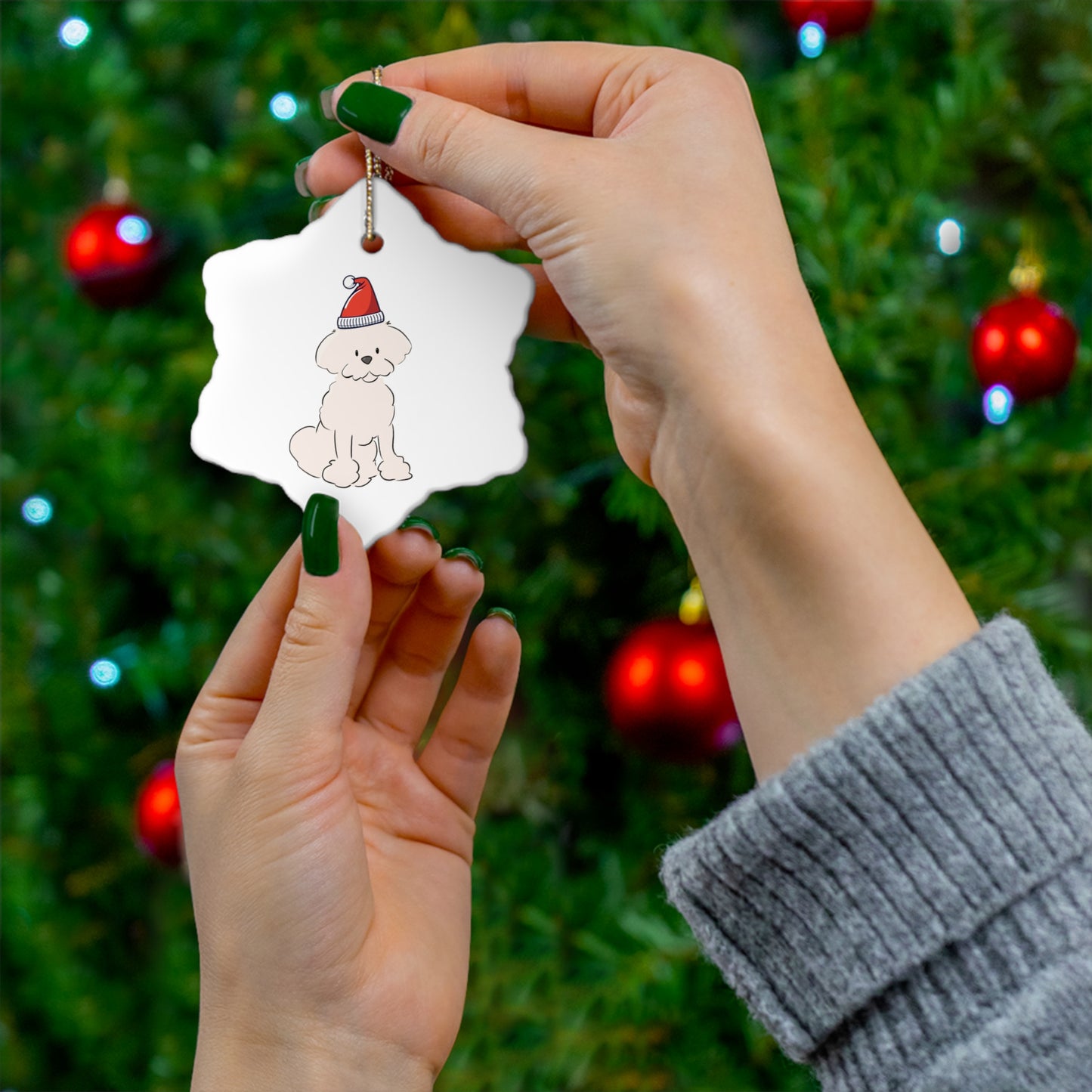 Cheeky Bichon Christmas Ceramic Ornament, 4 Shapes