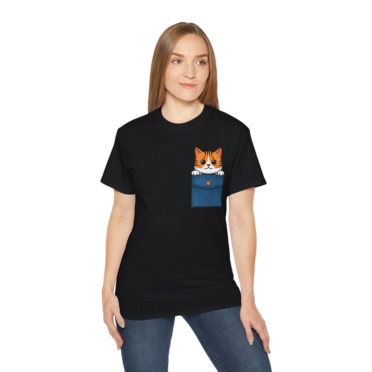 Cute Cartoon Cat in Pocket Unisex Organic T-Shirt