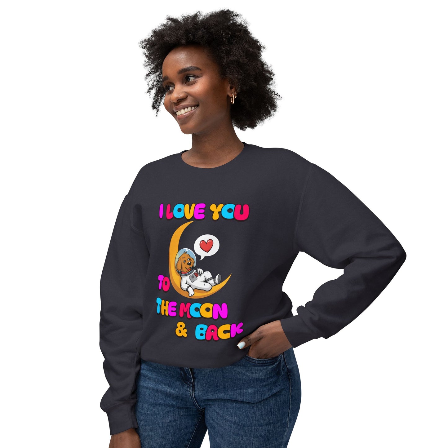 Dog Cartoon I Love You to the Moon and Back Valentine's Day Sweatshirt