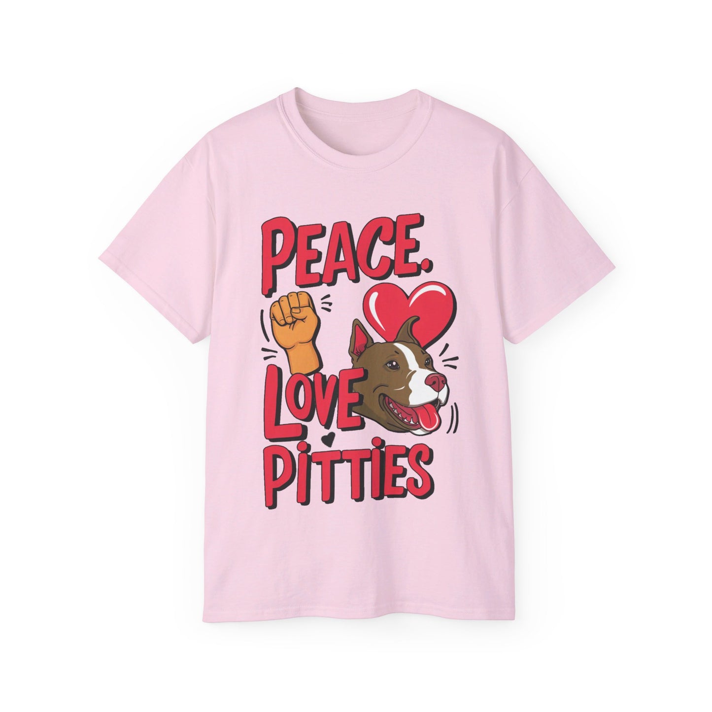 Cute Dog Cartoon Peace Love Pitties Unisex Organic T-Shirt