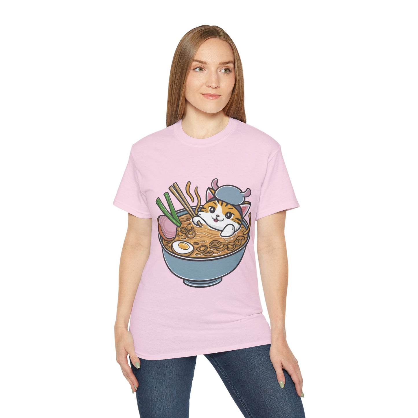 Cute Cartoon Cat Ramen Unisex Organic T-Shirt