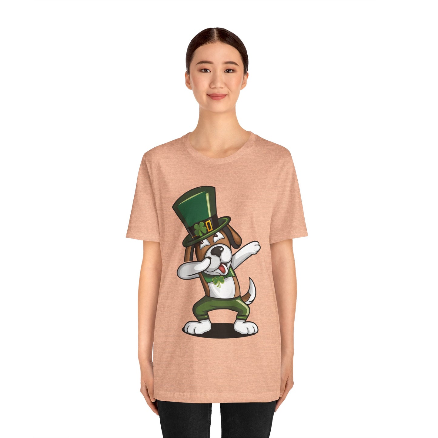 Cute Cartoon St Patrick's Day Dog Dabbing Unisex Jersey Short Sleeve Tee