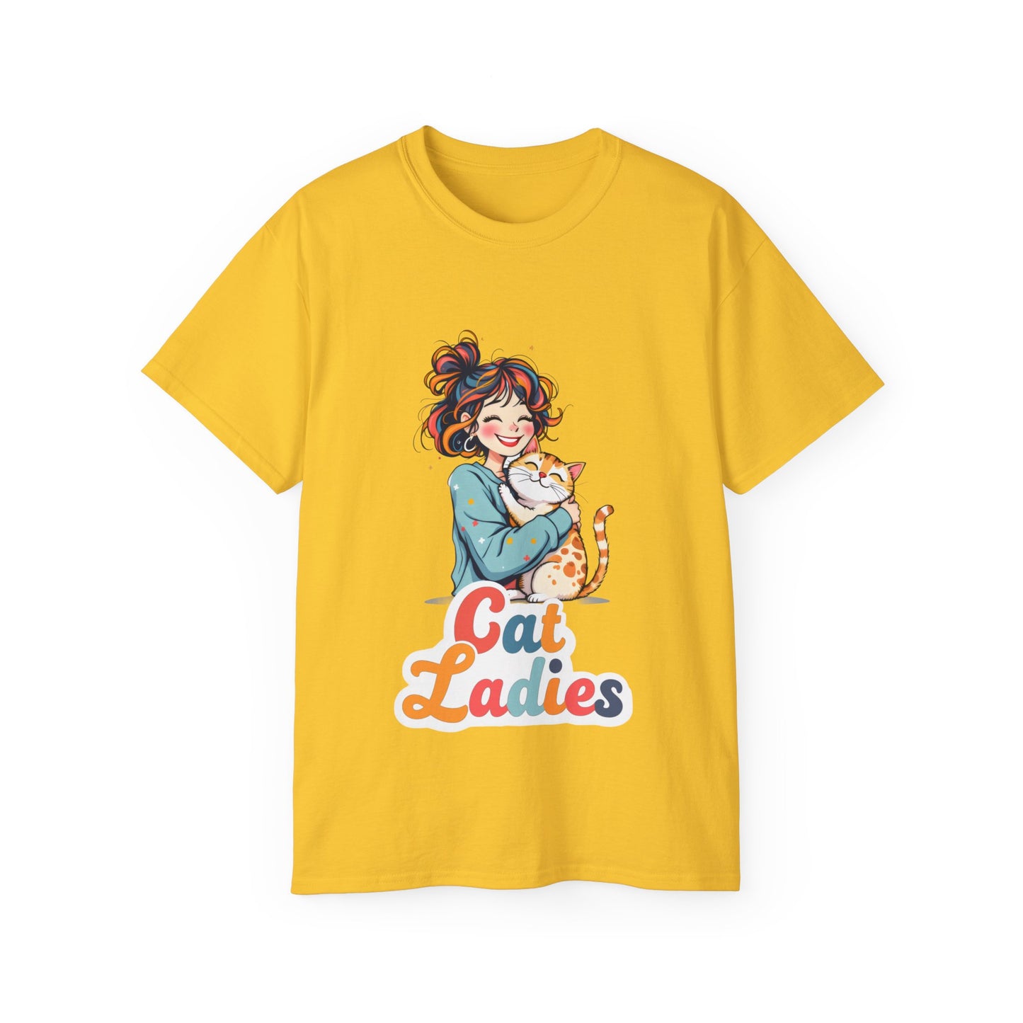 Cute Funny Cartoon Cat Ladies Organic T-Shirt