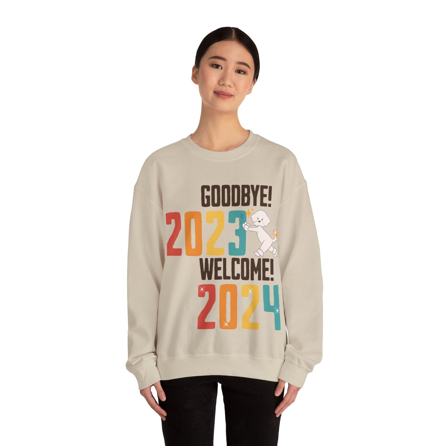 Cheeky Bichon Cute Funny Goodbye 2023 Welcome 2024 Unisex Crewneck Sweatshirt