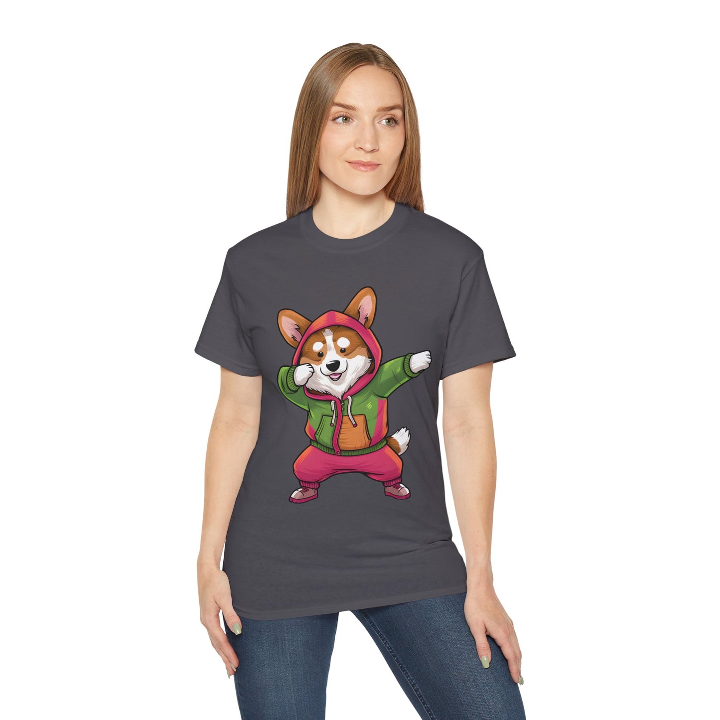 Cute Dog Cartoon Corgi Dabbing Meme Unisex Organic T-Shirt