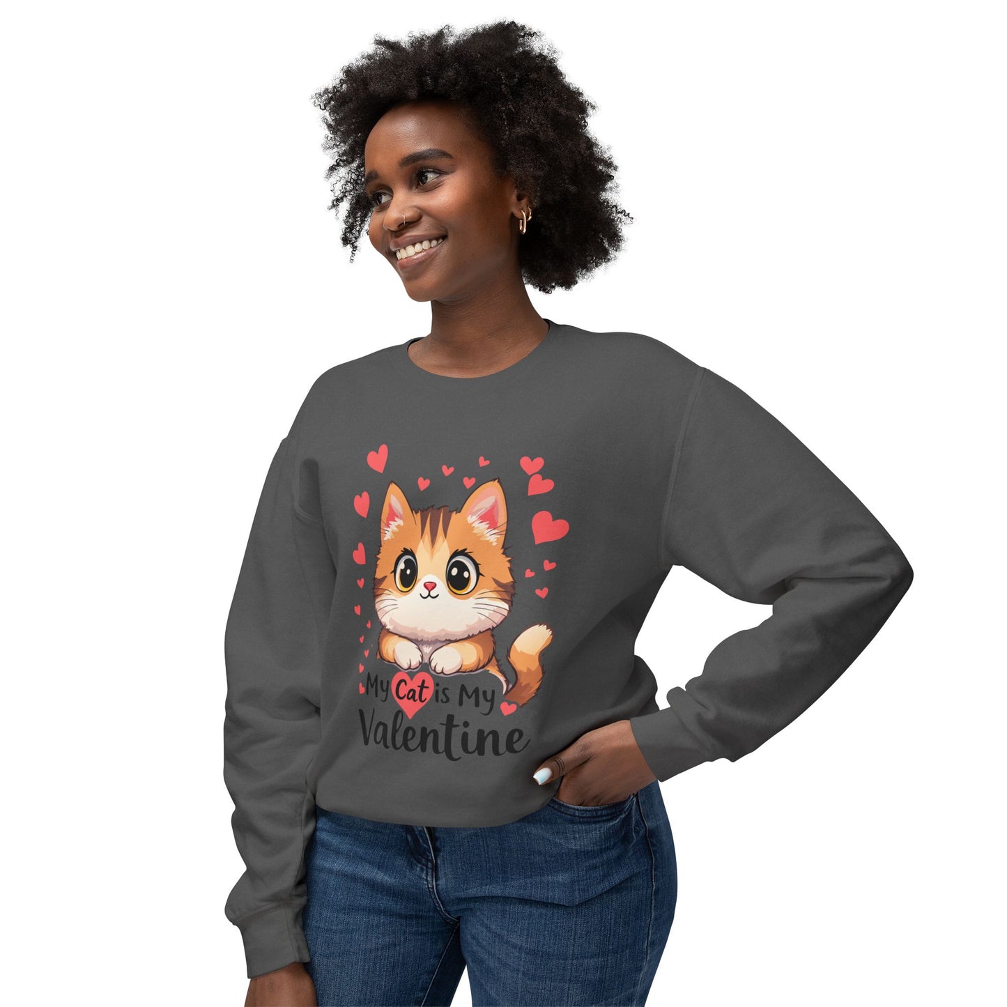 Cartoon Cat Valentine Crewneck Sweatshirt