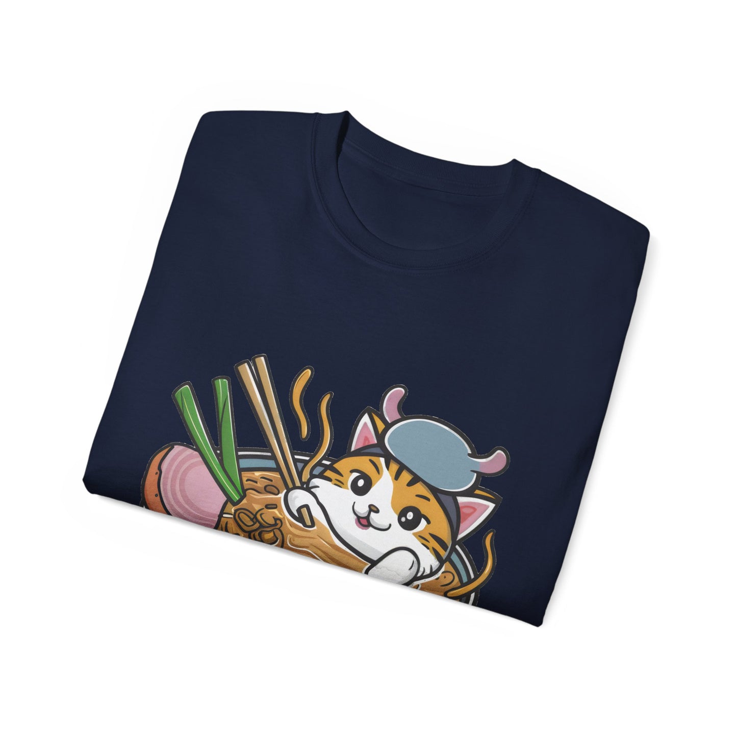 Cute Cartoon Cat Ramen Unisex Organic T-Shirt