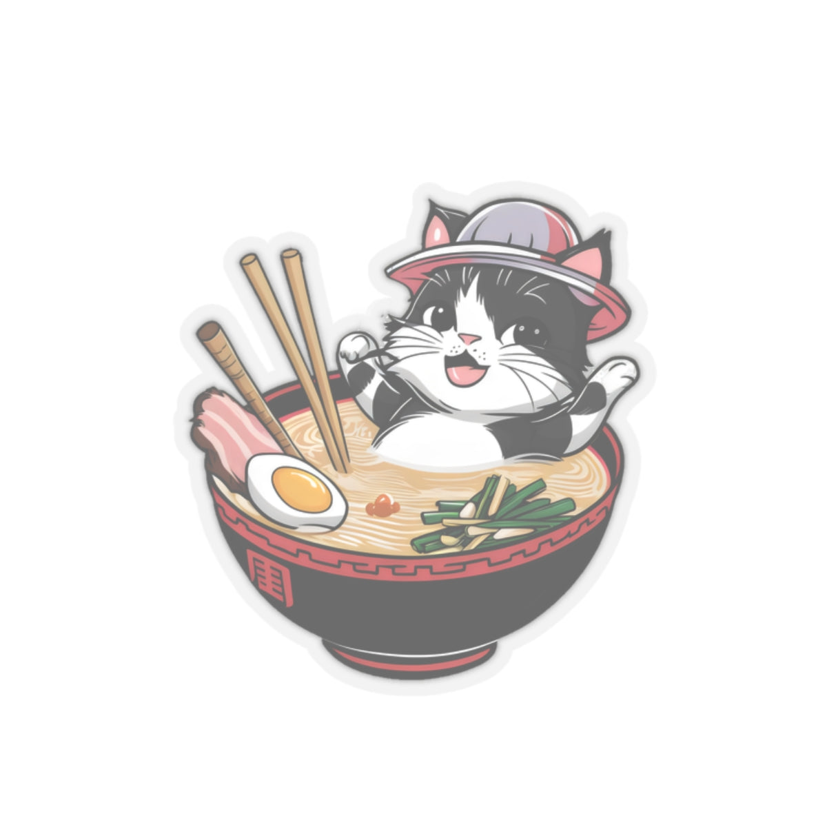 Cute Cartoon Cat Ramen Kiss-cut Stickers