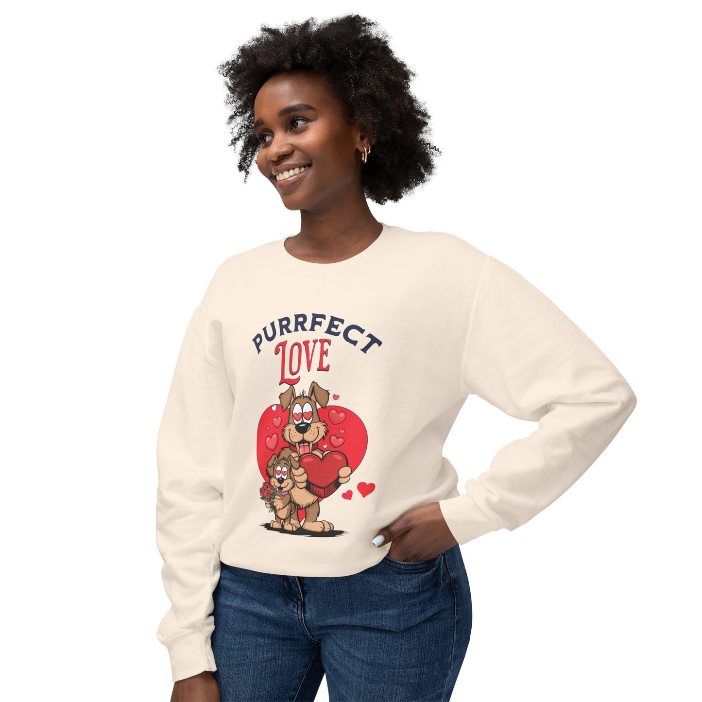 Cute Dog Cartoon Purrfect Love Valentine's Day Crewneck Sweatshirt