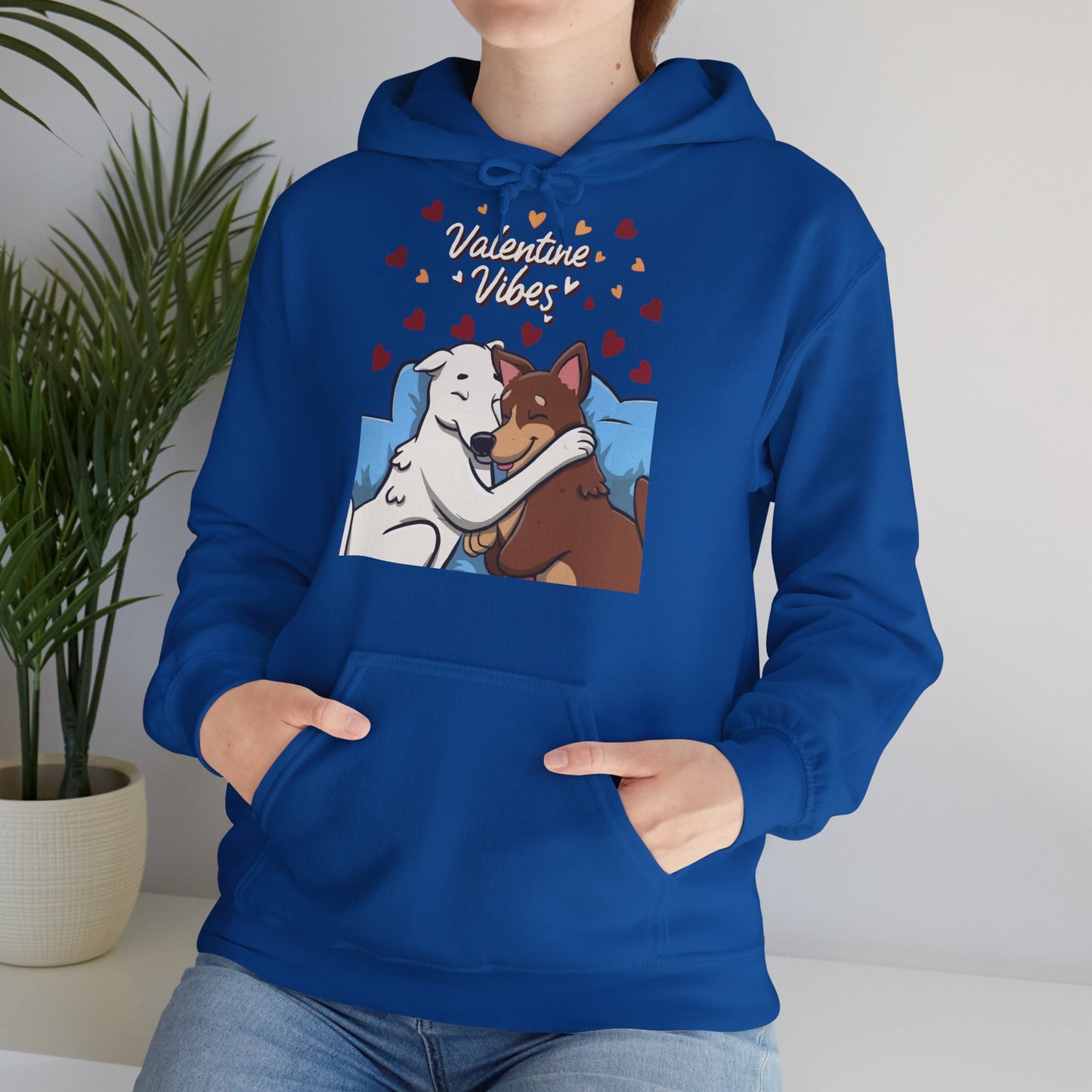 Cute Dog Cartoon Valentine Vibes Unisex Hooded Sweatshirt