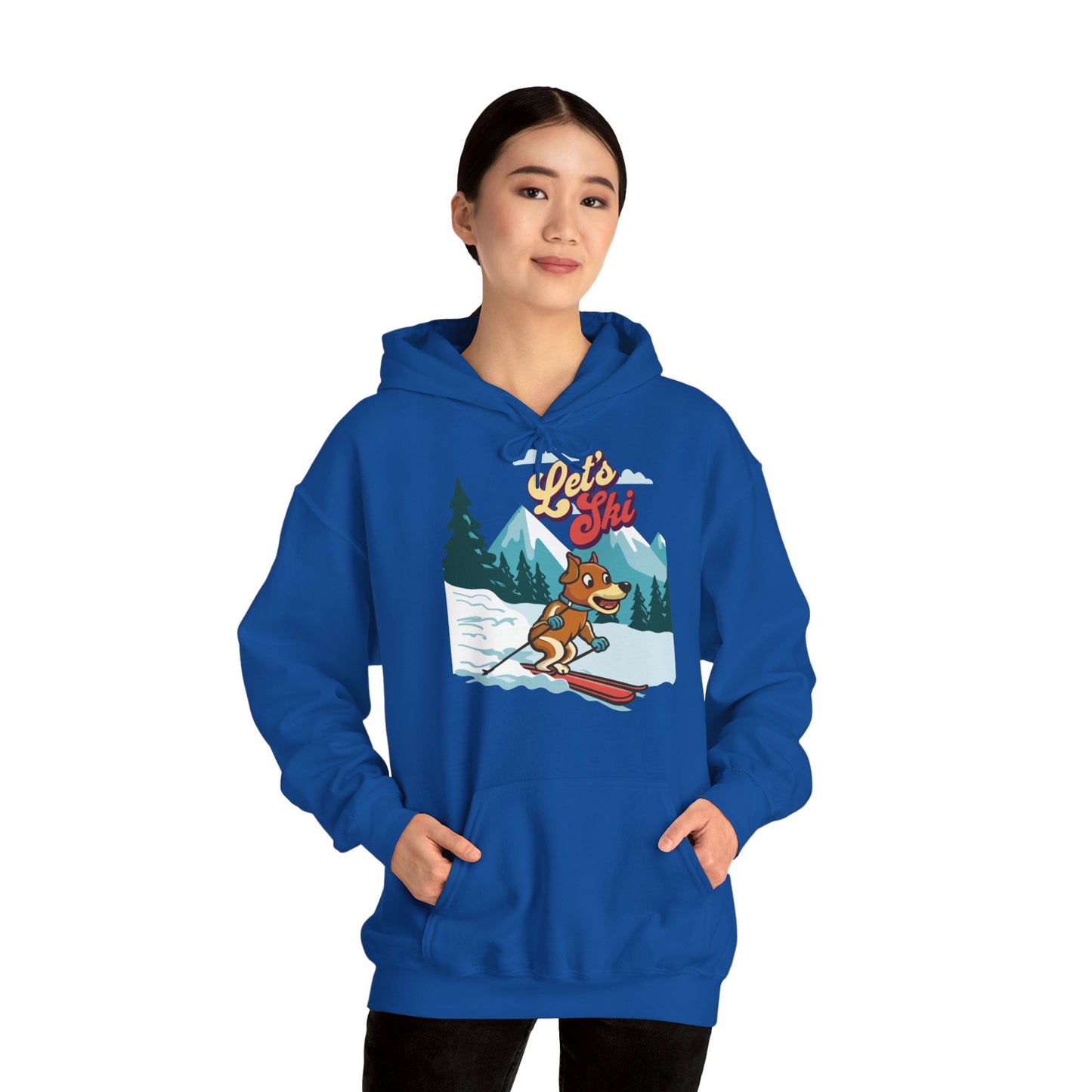 Cute Funny Dog Cartoon Let's Ski Unisex Hooded Sweatshirt