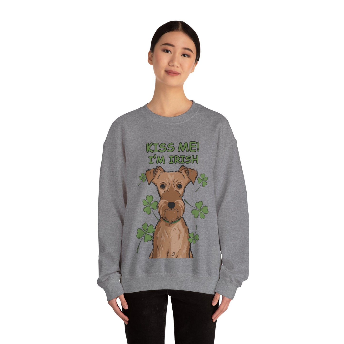 Cute Dog Cartoon St Patrick's Day Irish Terrier Crewneck Sweatshirt