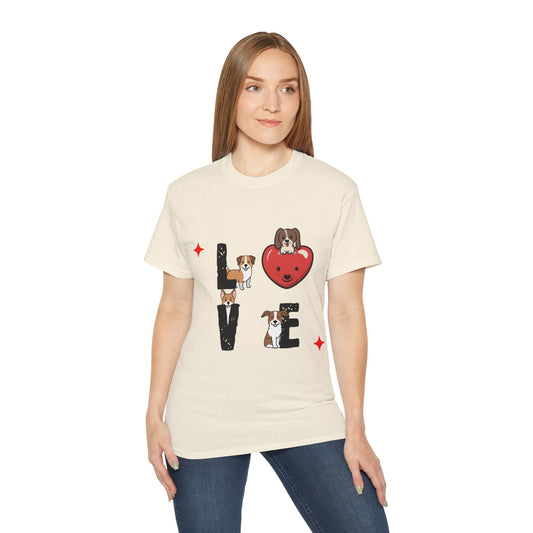 Cute Dog Cartoon Valentine's Day Love Unisex Organic T-Shirt