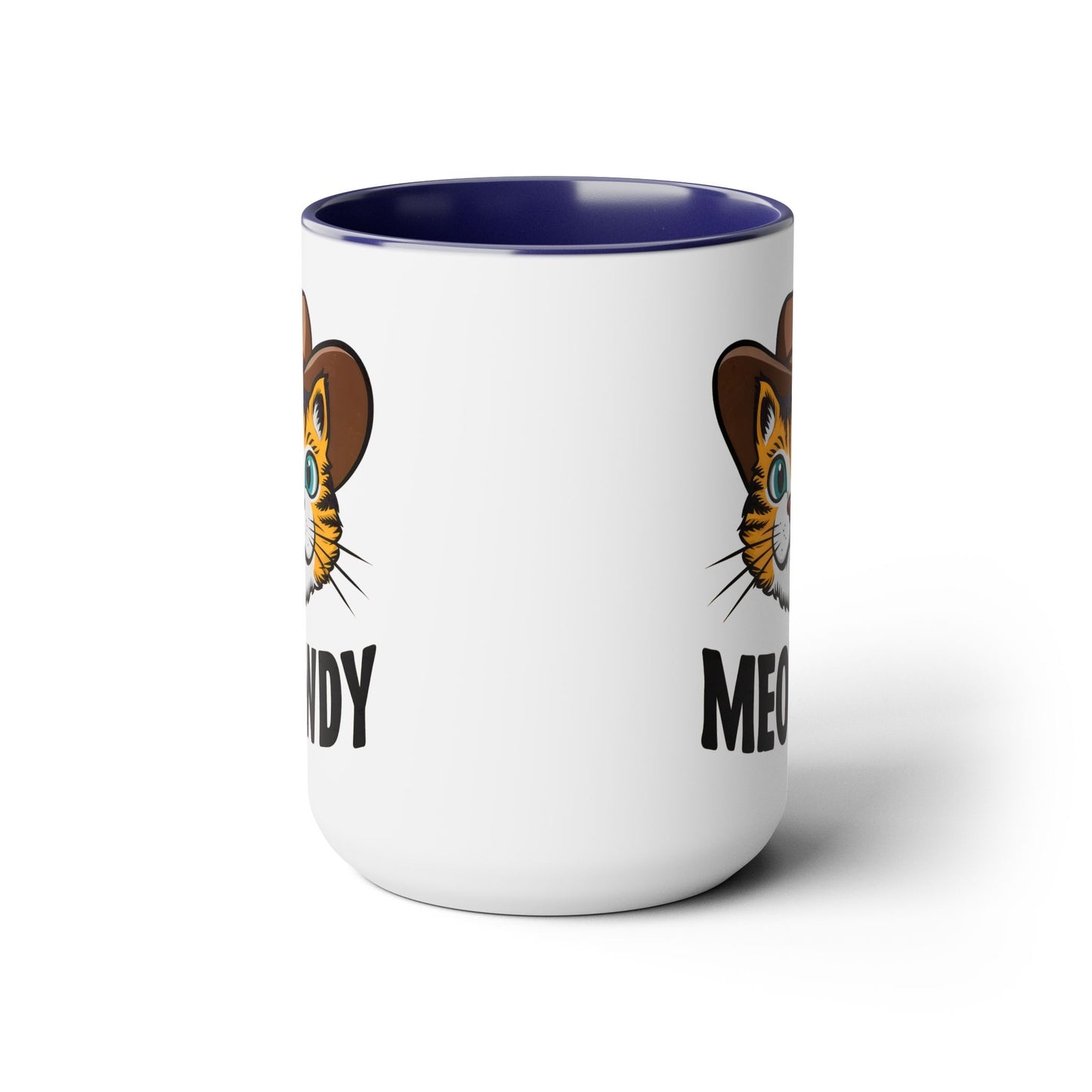 Cute Funny Cat Cartoon Meowdy Meme Two-Tone Coffee Mugs, 15oz