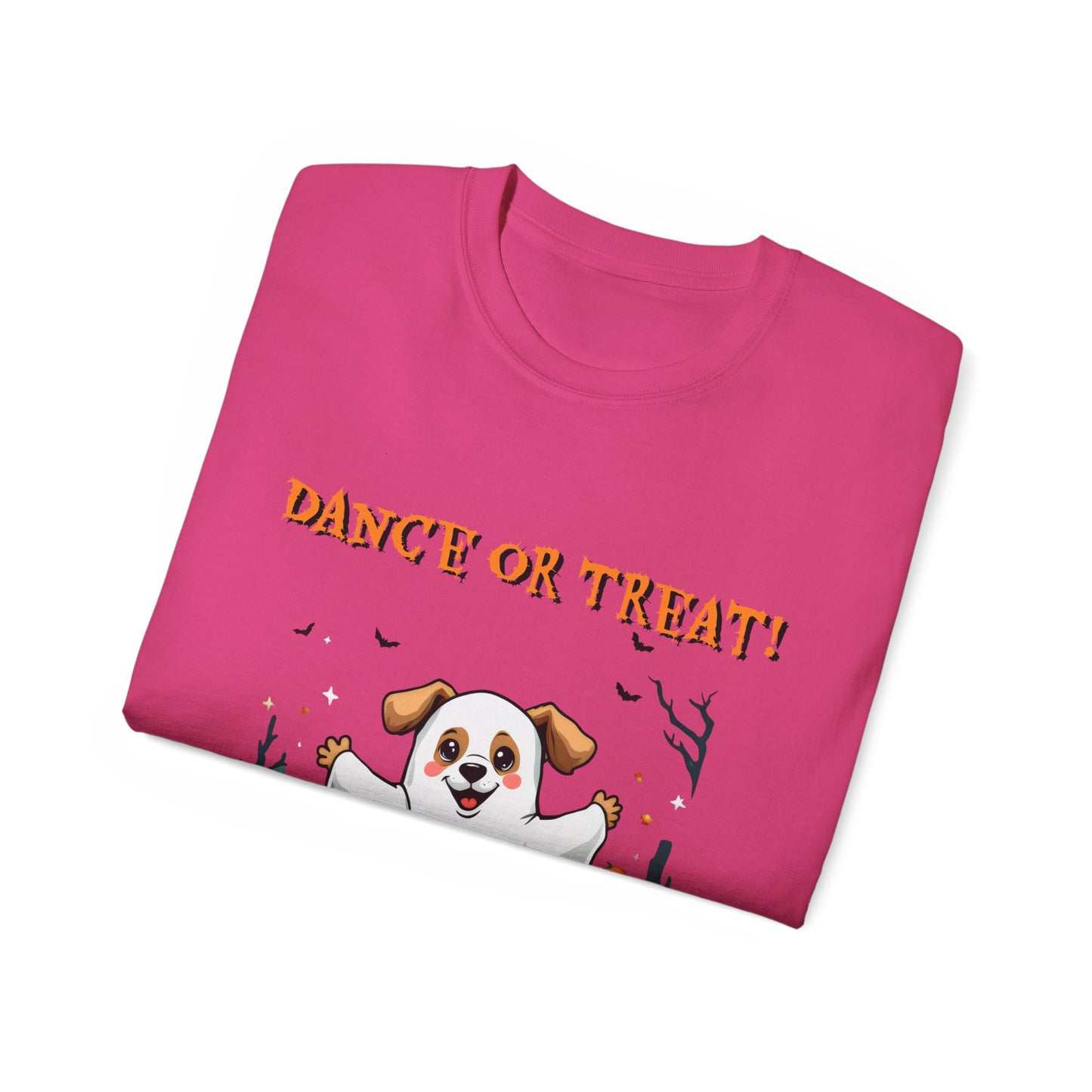 Cute Funny Dog Cartoon Dance or Treat Halloween Meme Organic T-Shirt