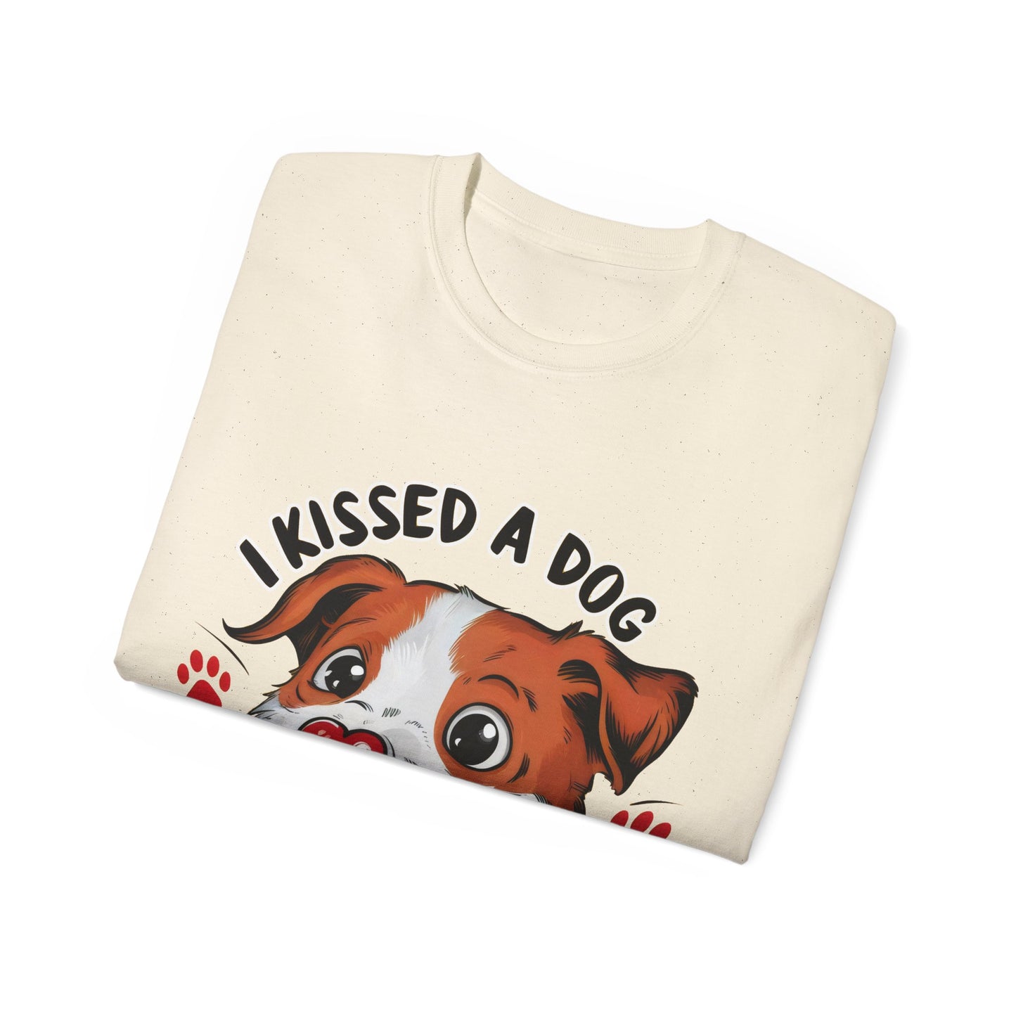 Cute Funny Cartoon I Kissed a Dog and I Like It Meme Unisex Organic T-Shirt