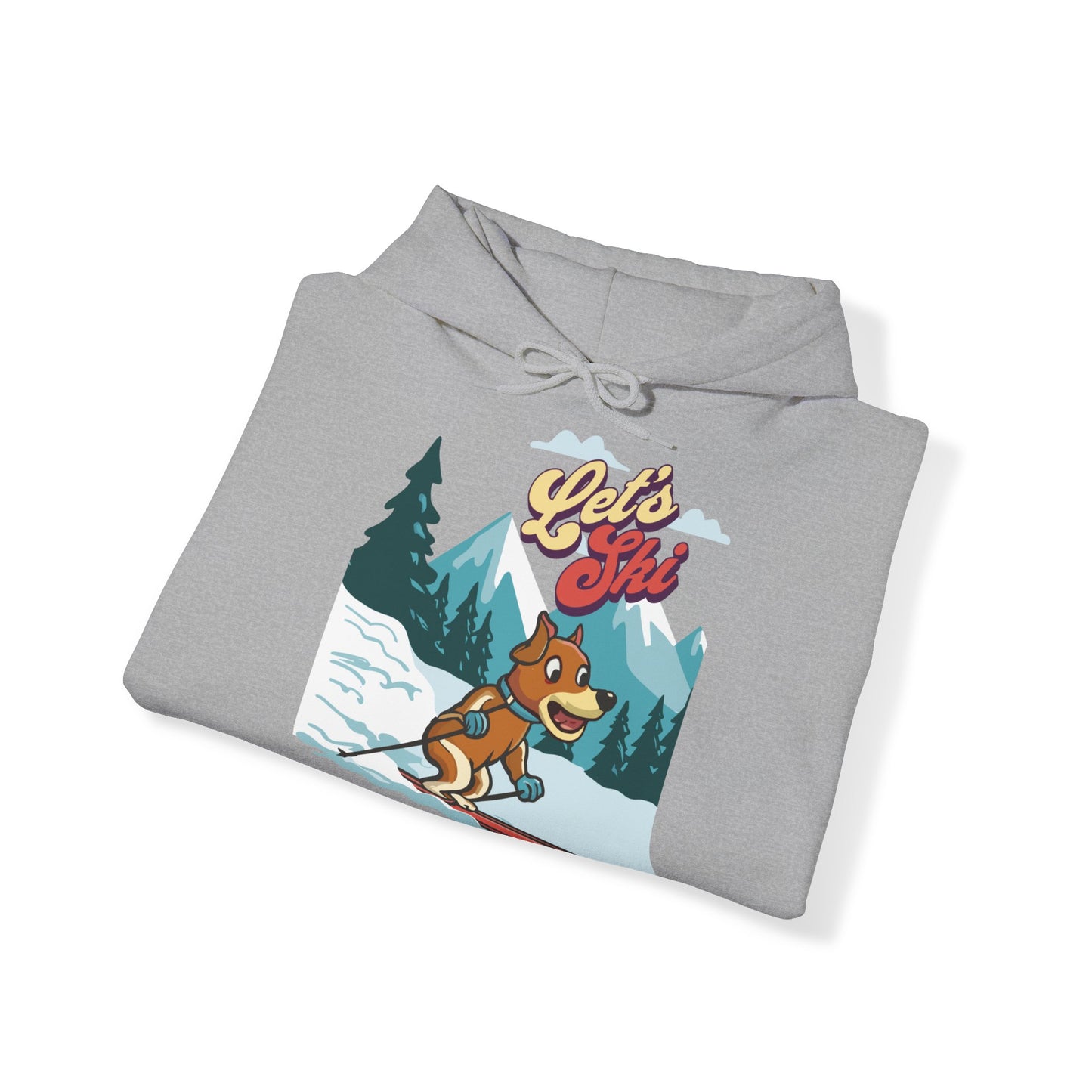 Cute Funny Dog Cartoon Let's Ski Unisex Hooded Sweatshirt