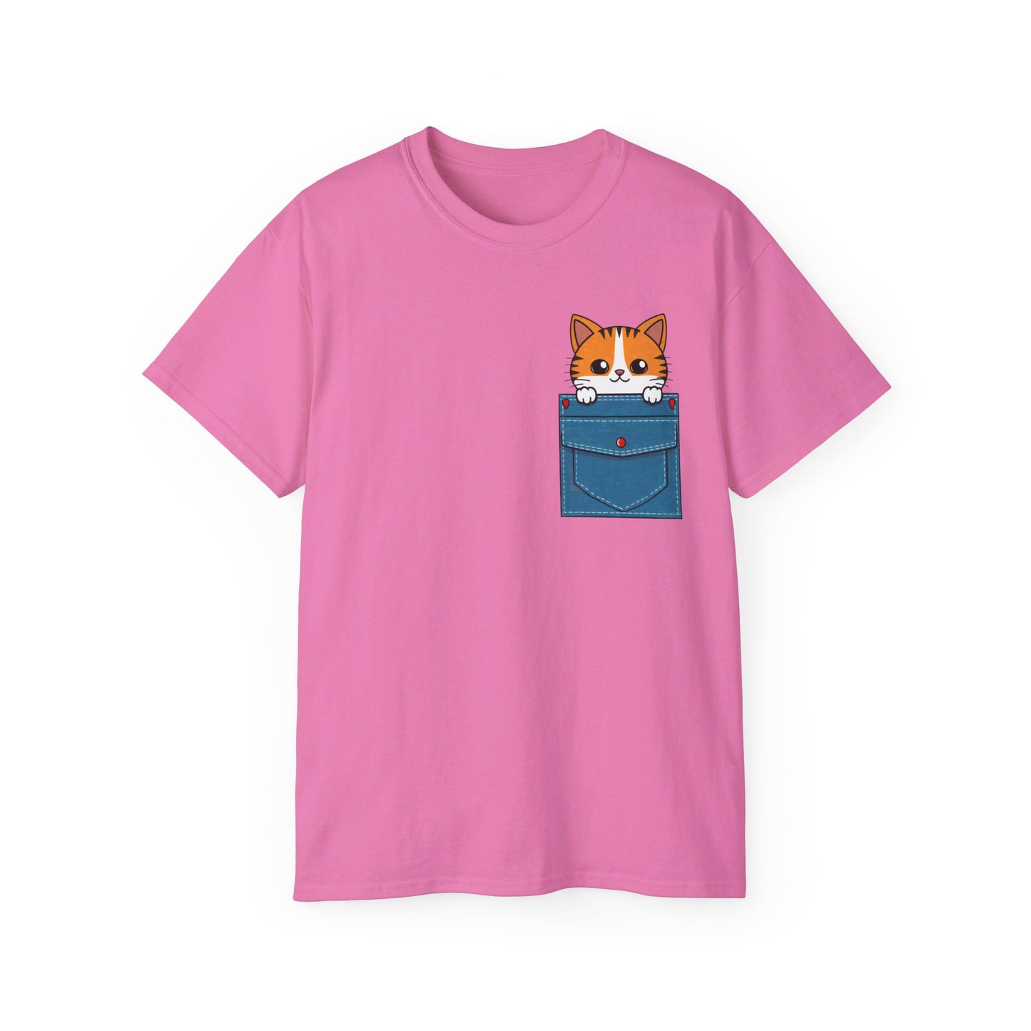 Cute Cartoon Cat in Pocket Unisex Organic T-Shirt