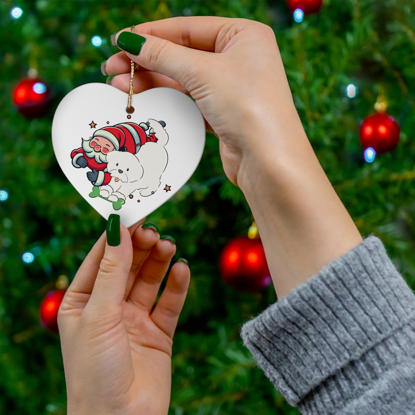 Cheeky Bichon Christmas Ceramic Ornament, 4 Shapes