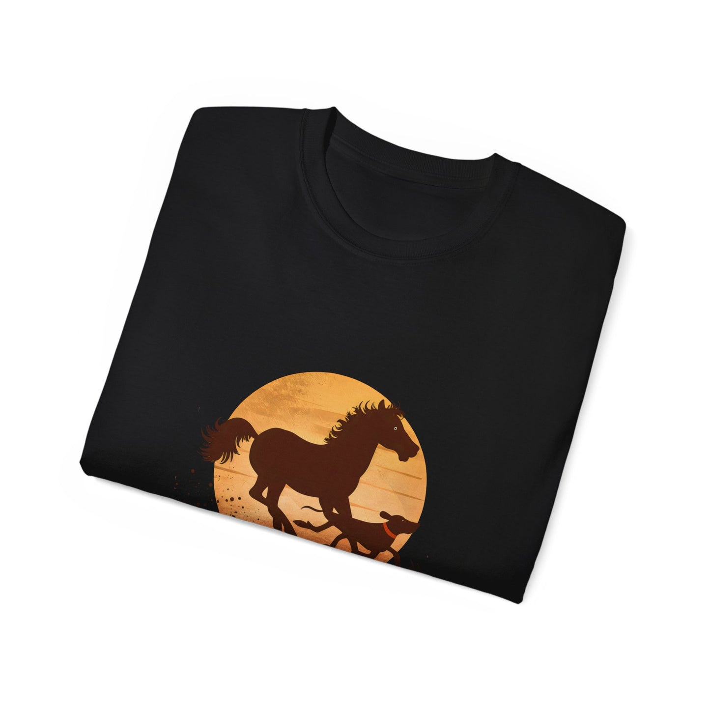 Cute Illustration Easily Distracted by Horses and Dogs Unisex Organic T-Shirt