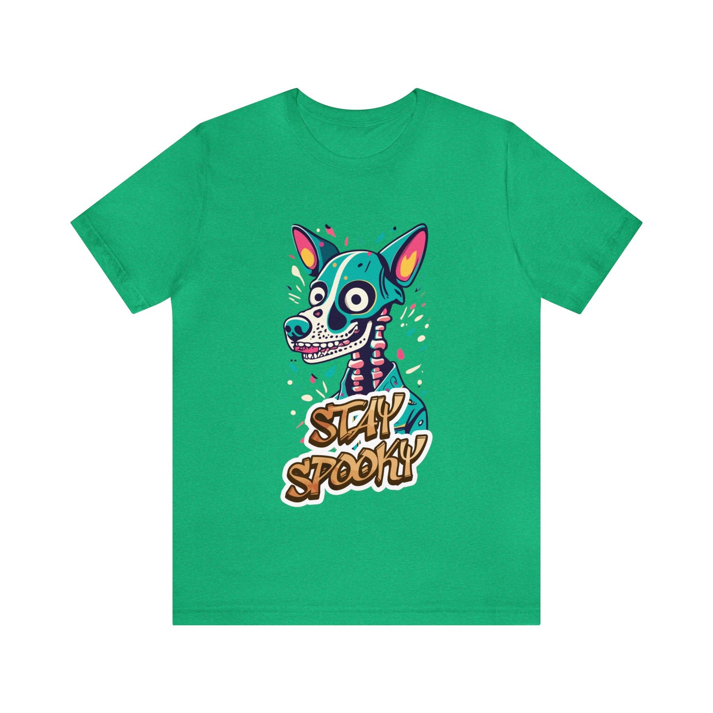 Cute Funny Stay Spooky Skeleton Dog Unisex Short Sleeve Tee