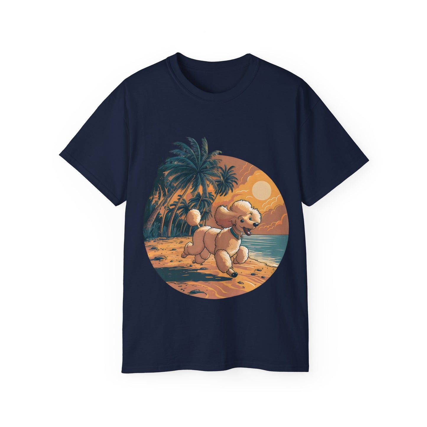 Cute Cartoon Poodle 80s Vintage Sunset Retro Organic T-Shirt