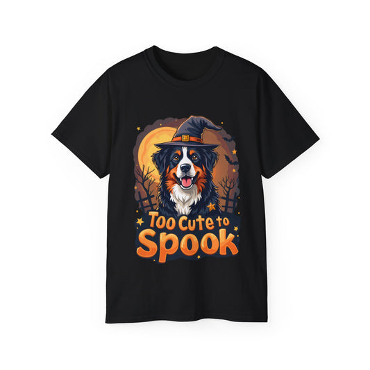 Dog Cartoon Too Cute to Spook Halloween Unisex Organic T-Shirt