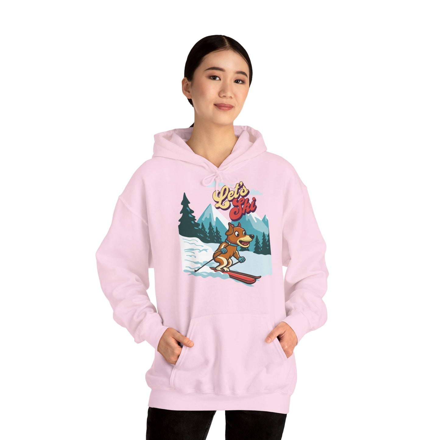 Cute Funny Dog Cartoon Let's Ski Unisex Hooded Sweatshirt