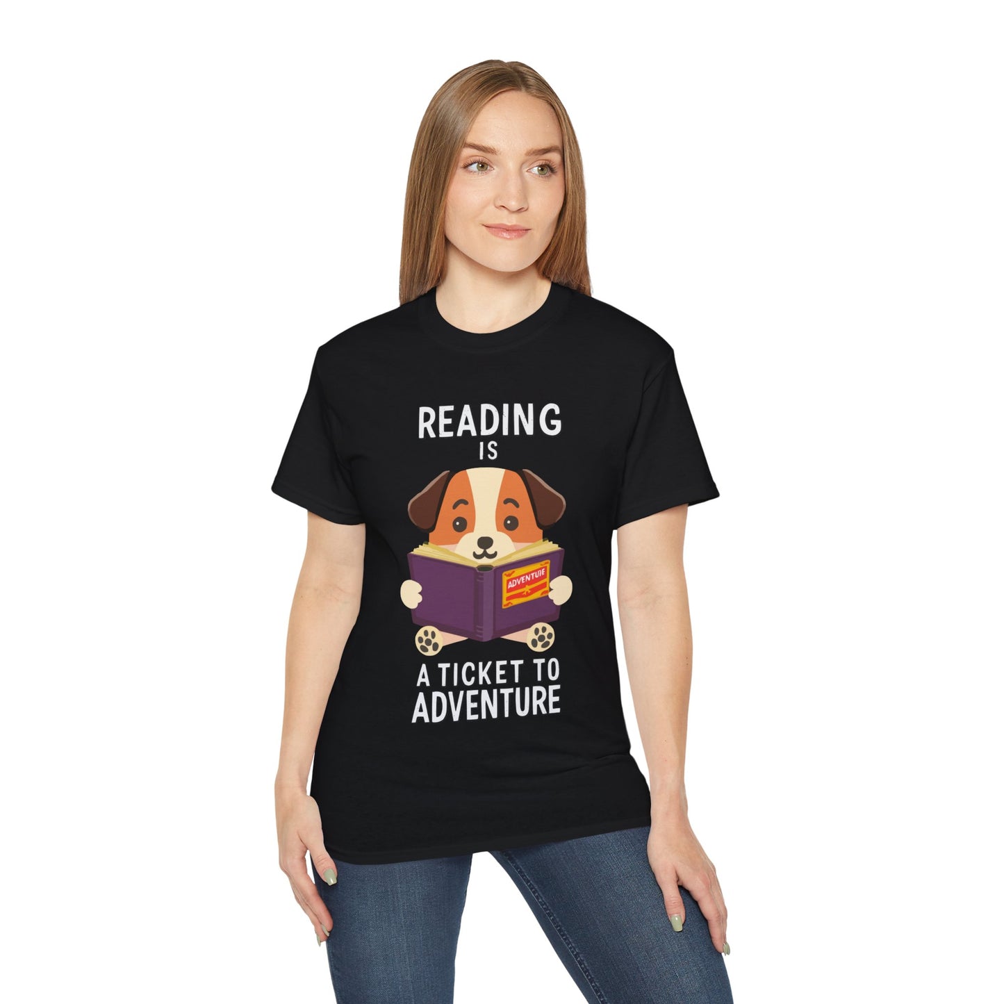 Cute Cartoon Reading is a Ticket to Adventure Unisex Organic T-Shirt