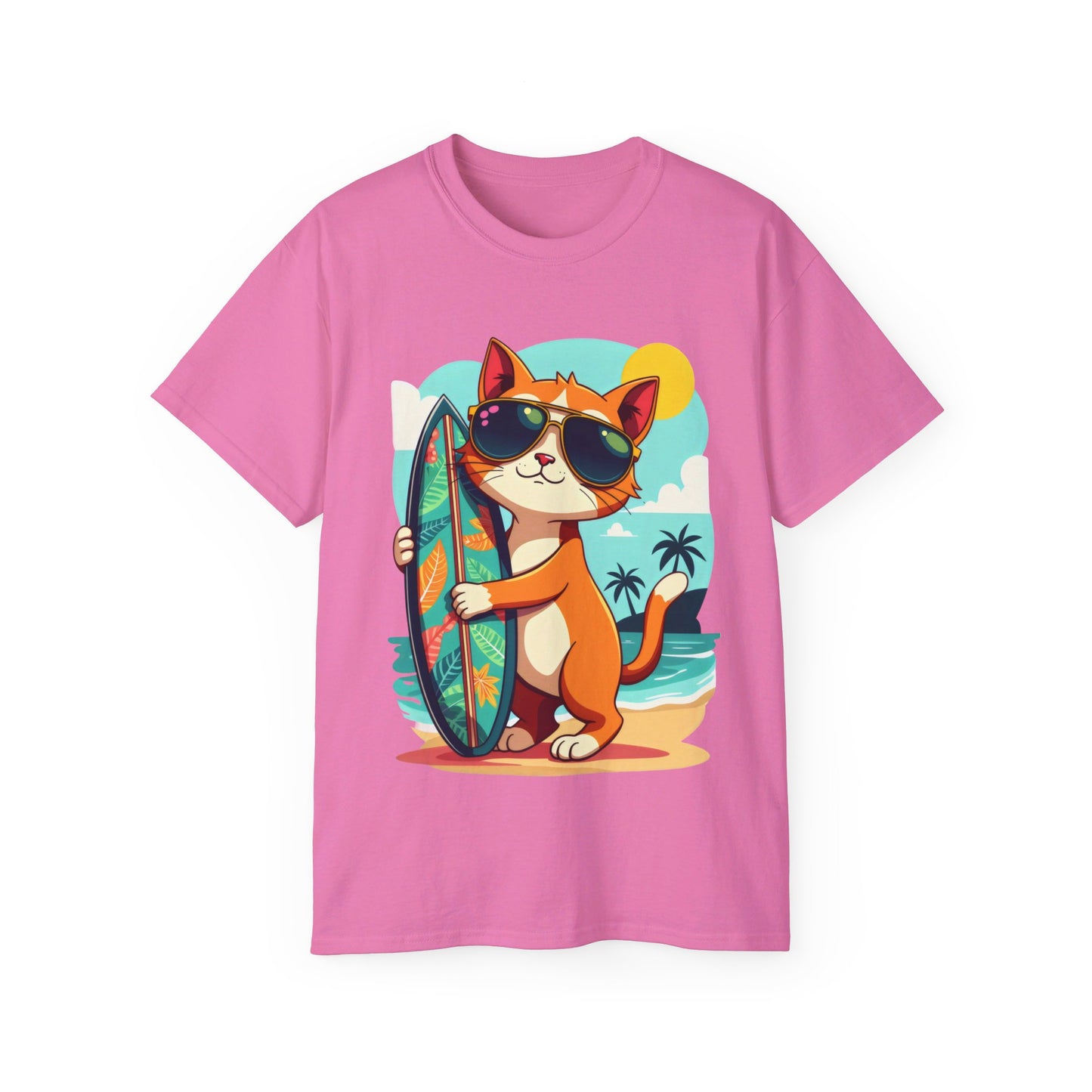 Cute Cat at the Beach Cartoon Unisex Organic T-Shirt