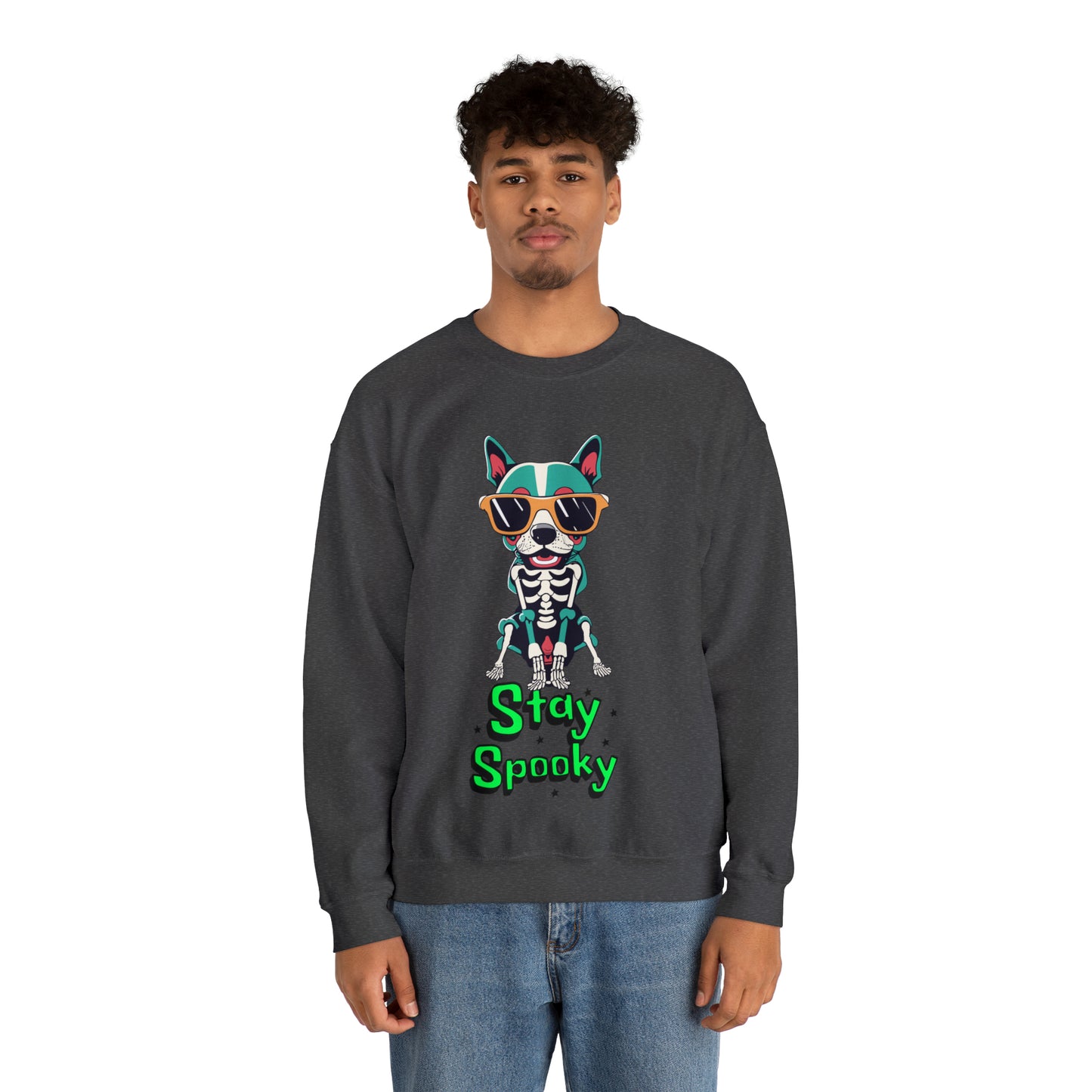 Cute Funny Stay Spooky Skeleton Dog Unisex Crewneck Sweatshirt