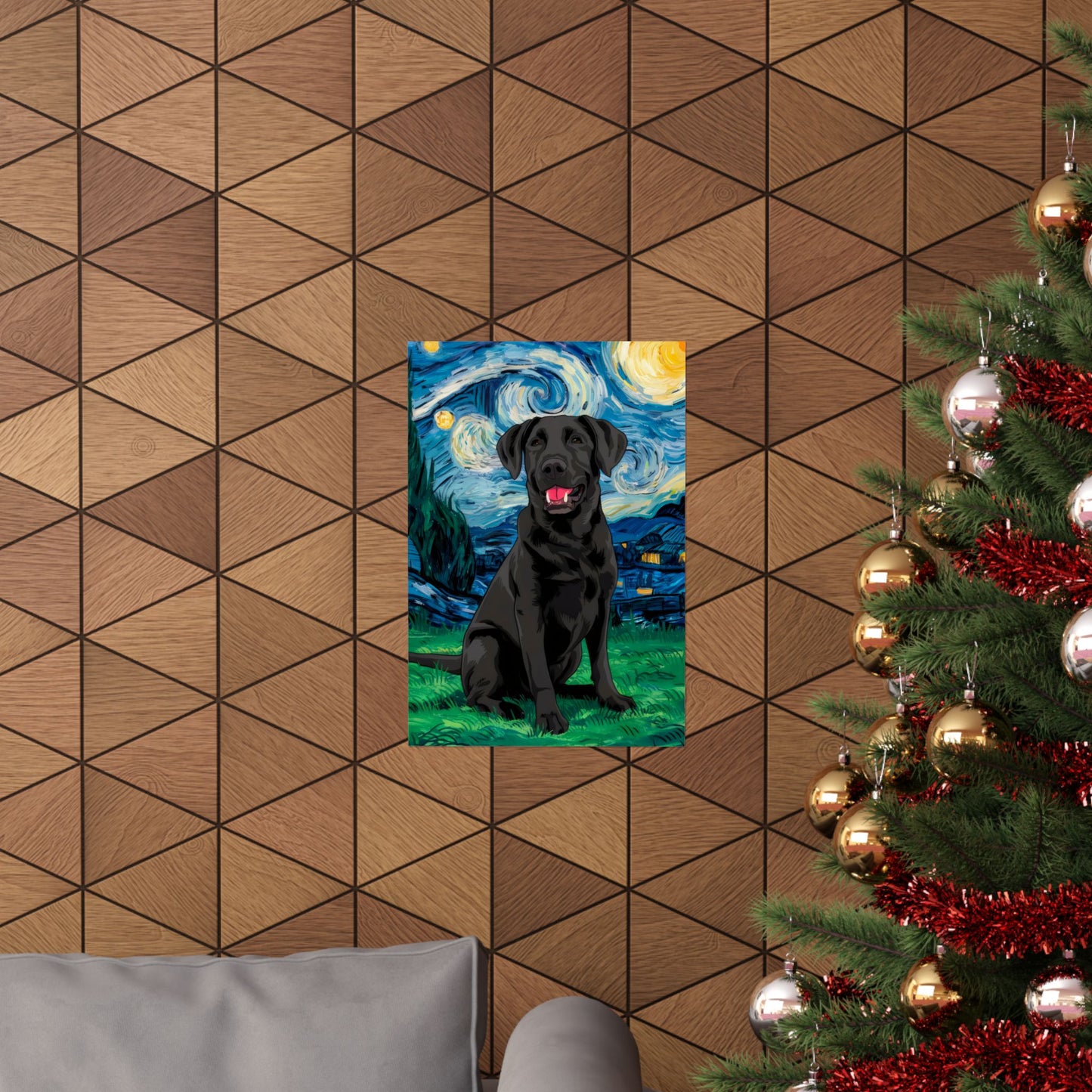 Cute Labrador Van Gogh Starry Night Matte Vertical Posters