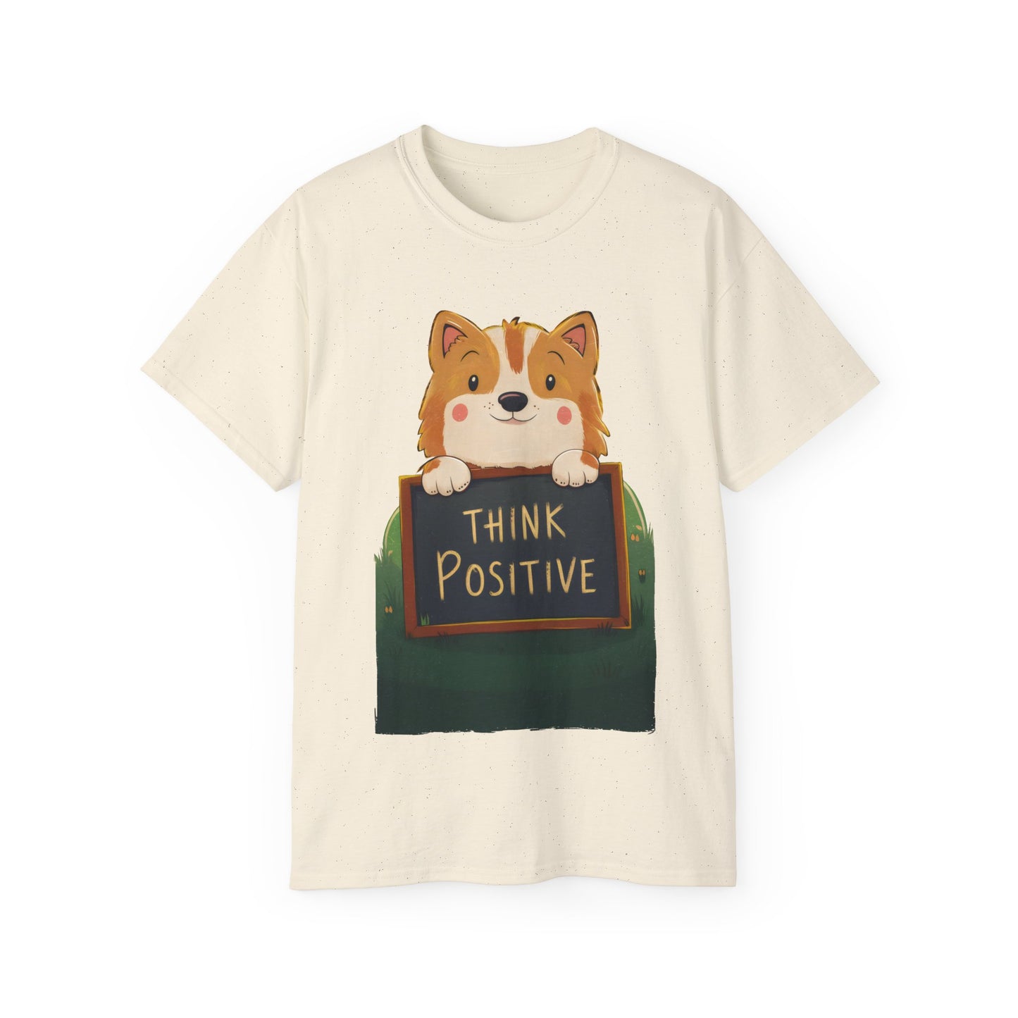 Cute Dog Cartoon Organic T-Shirt - Think Positive Quote