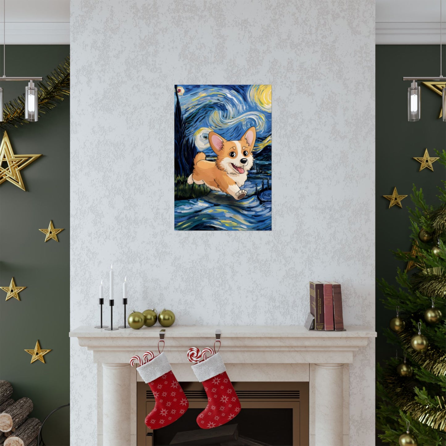 Cute Corgi Van Gogh Starry Night Matte Vertical Posters