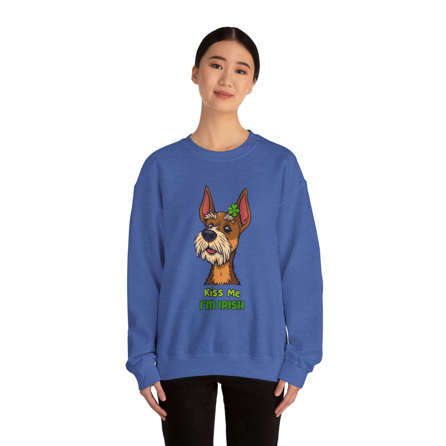 Cute Dog Cartoon Irish Terrier Kiss Me I'm Irish Meme Crewneck Sweatshirt