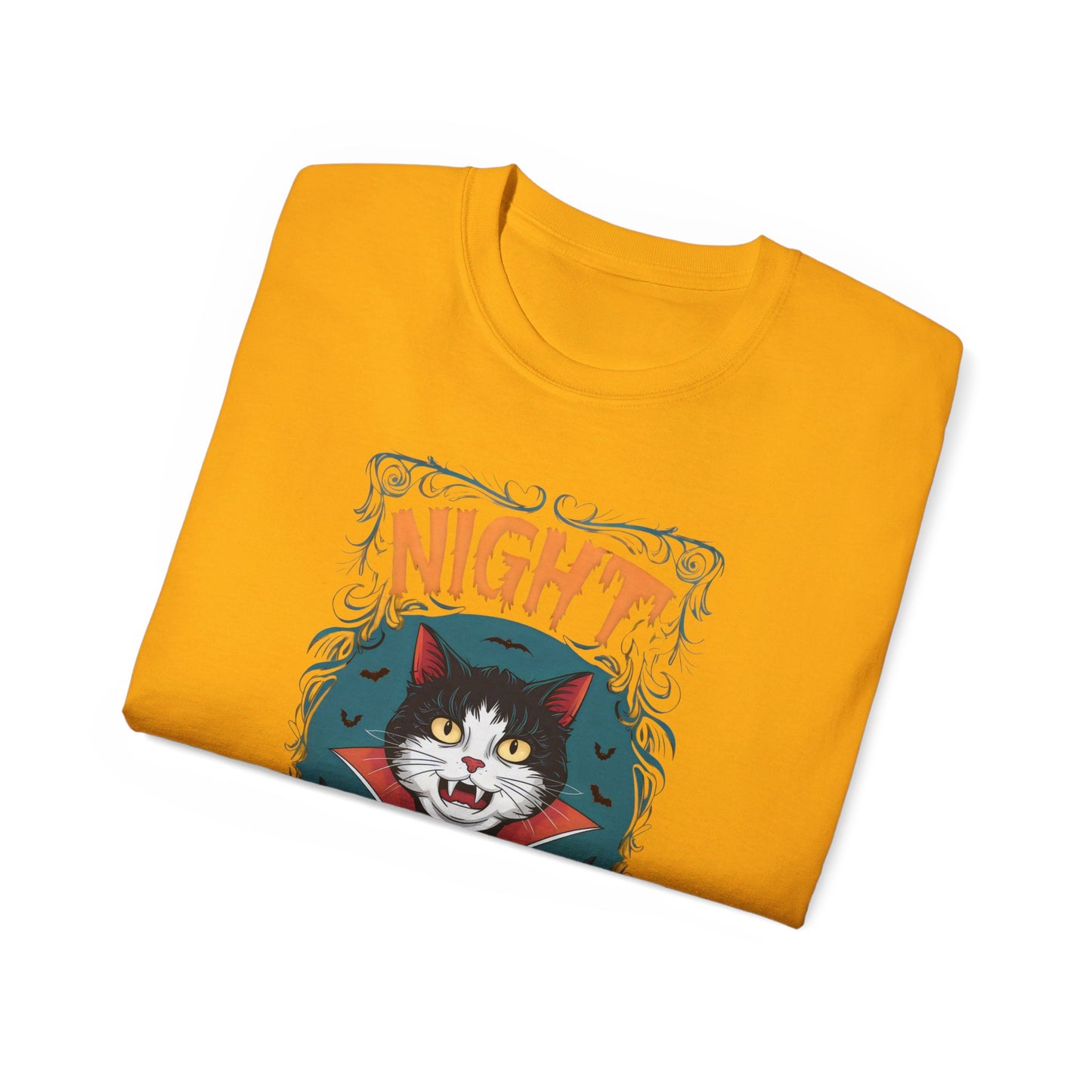 Cute Cat Cartoon Night of the Vampurr Unisex Organic T-Shirt