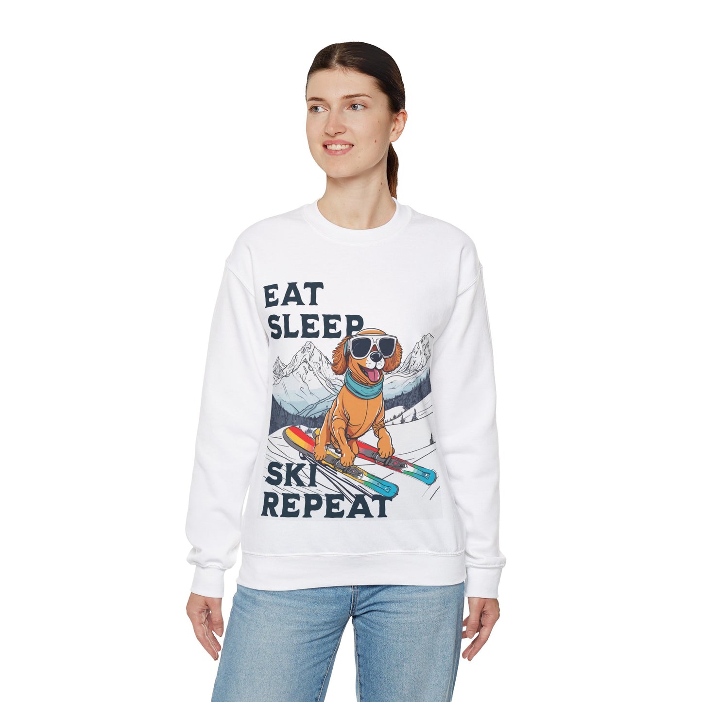 Cute Dog Cartoon Ski Lover Meme Crewneck Sweatshirt