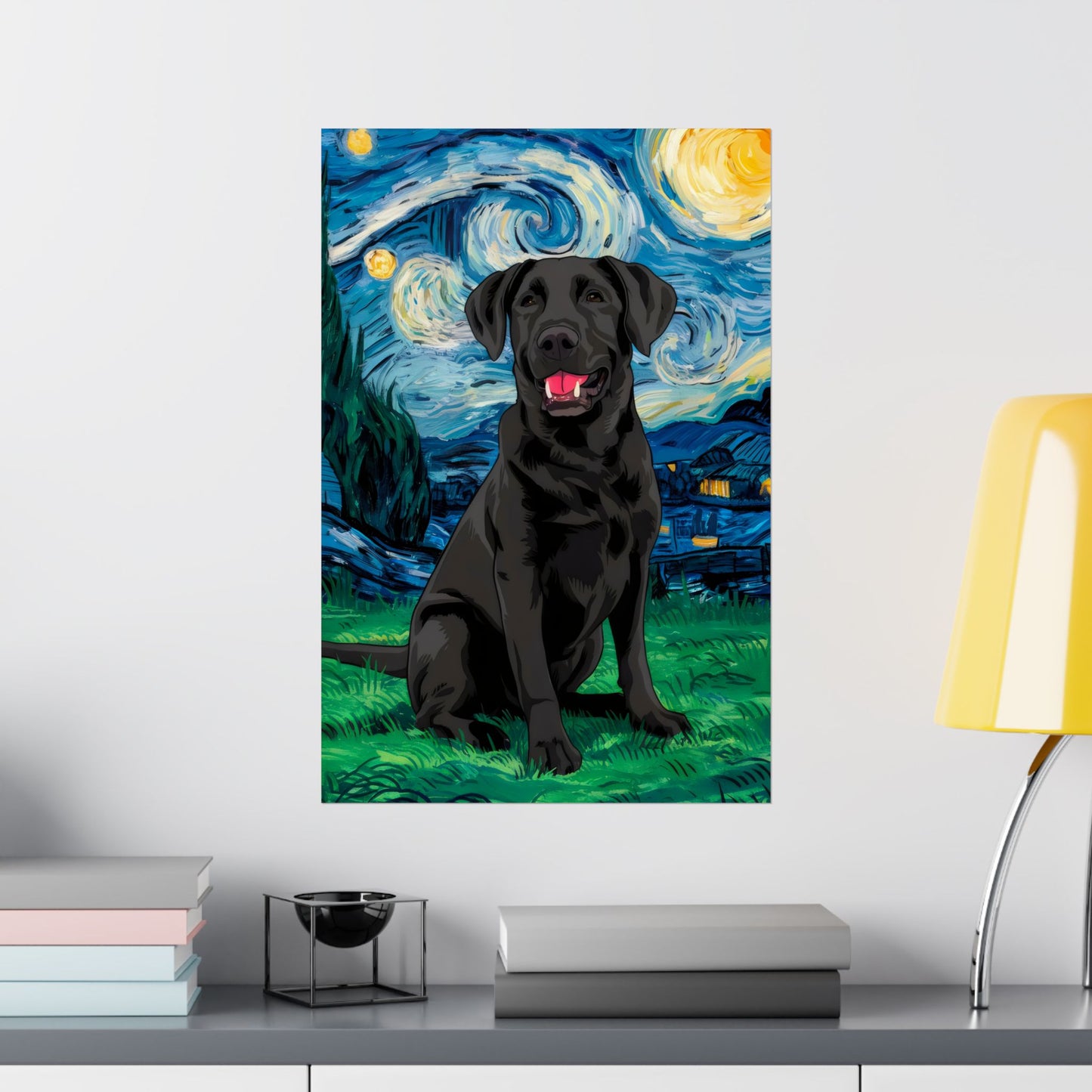 Cute Labrador Van Gogh Starry Night Matte Vertical Posters