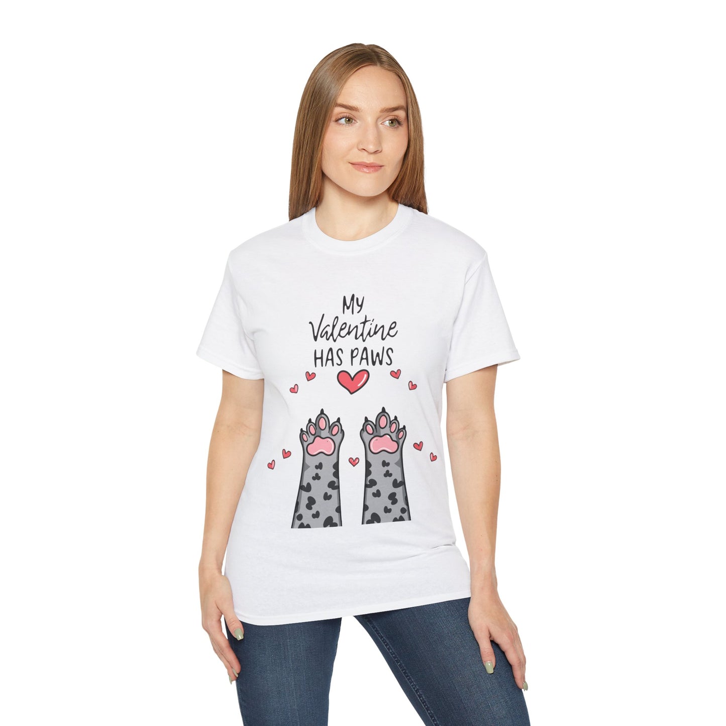 Cute Funny My Valentine Has Paws Unisex Organic T-Shirt