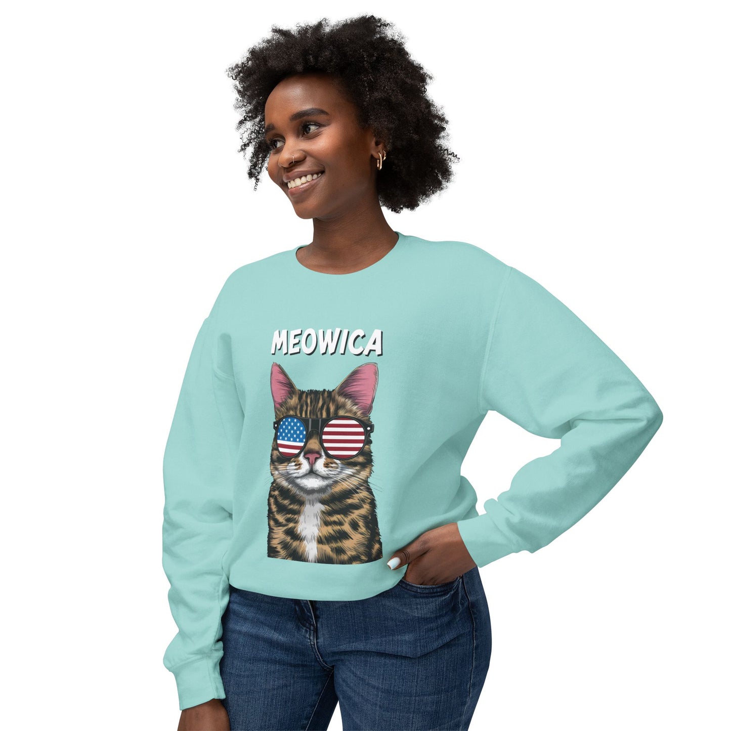 Cat Meme Crewneck Sweatshirt - Cute Meowica Design