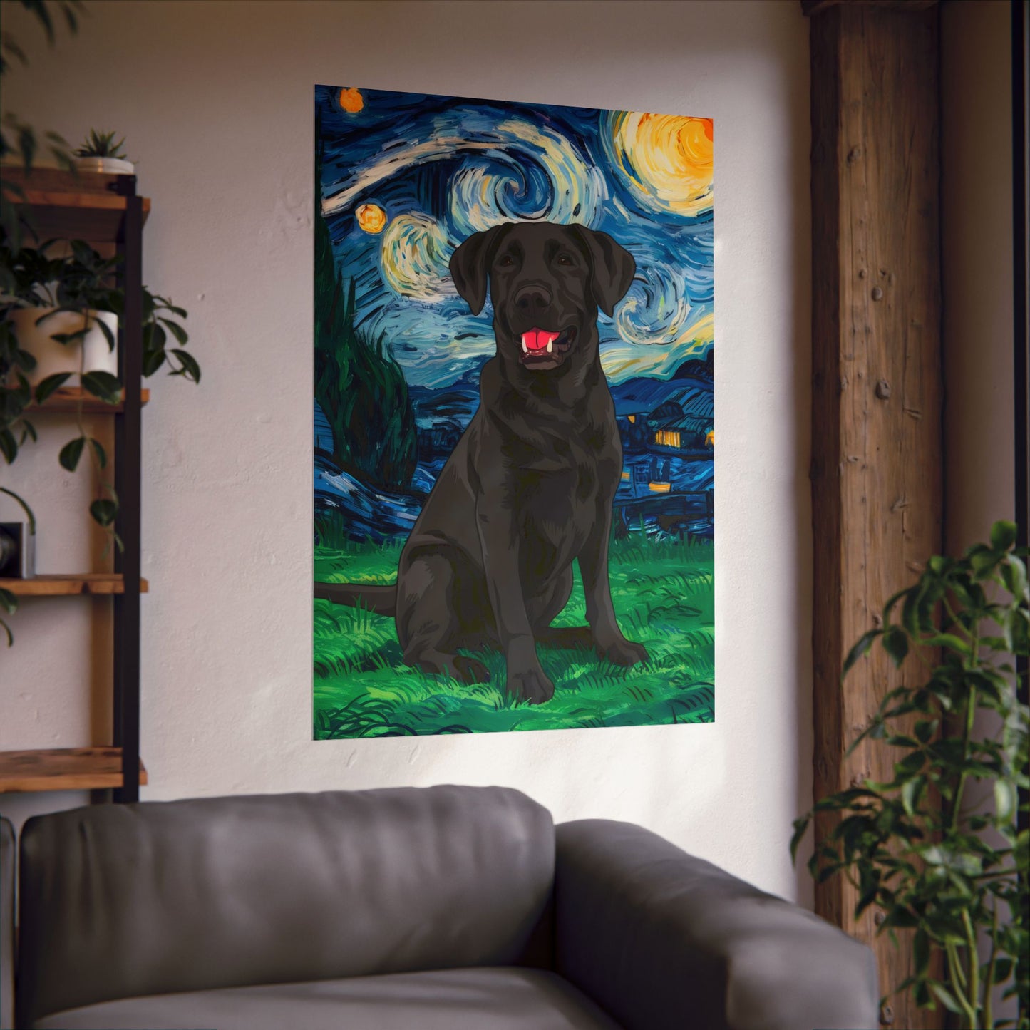 Cute Labrador Van Gogh Starry Night Matte Vertical Posters