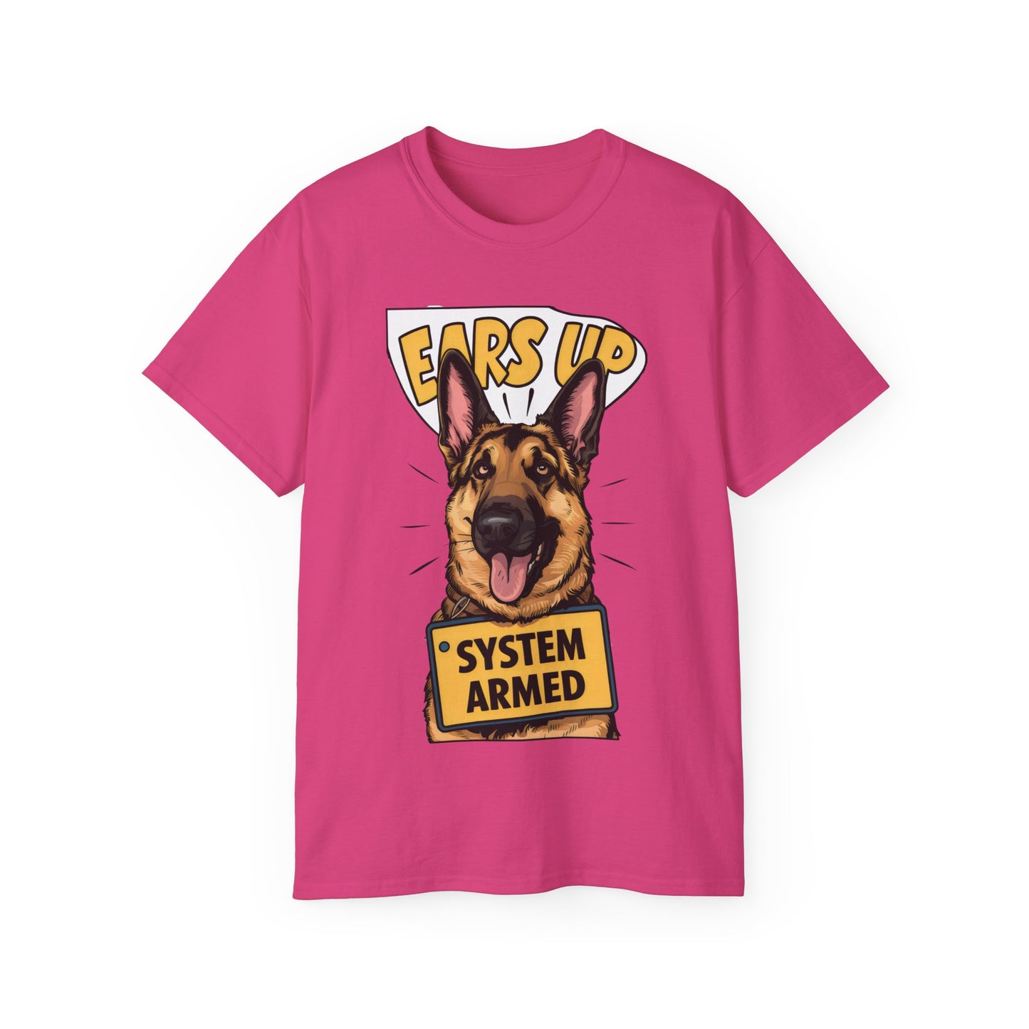 Cute Dog Cartoon Ears Up System Armed Meme Unisex Organic T-Shirt